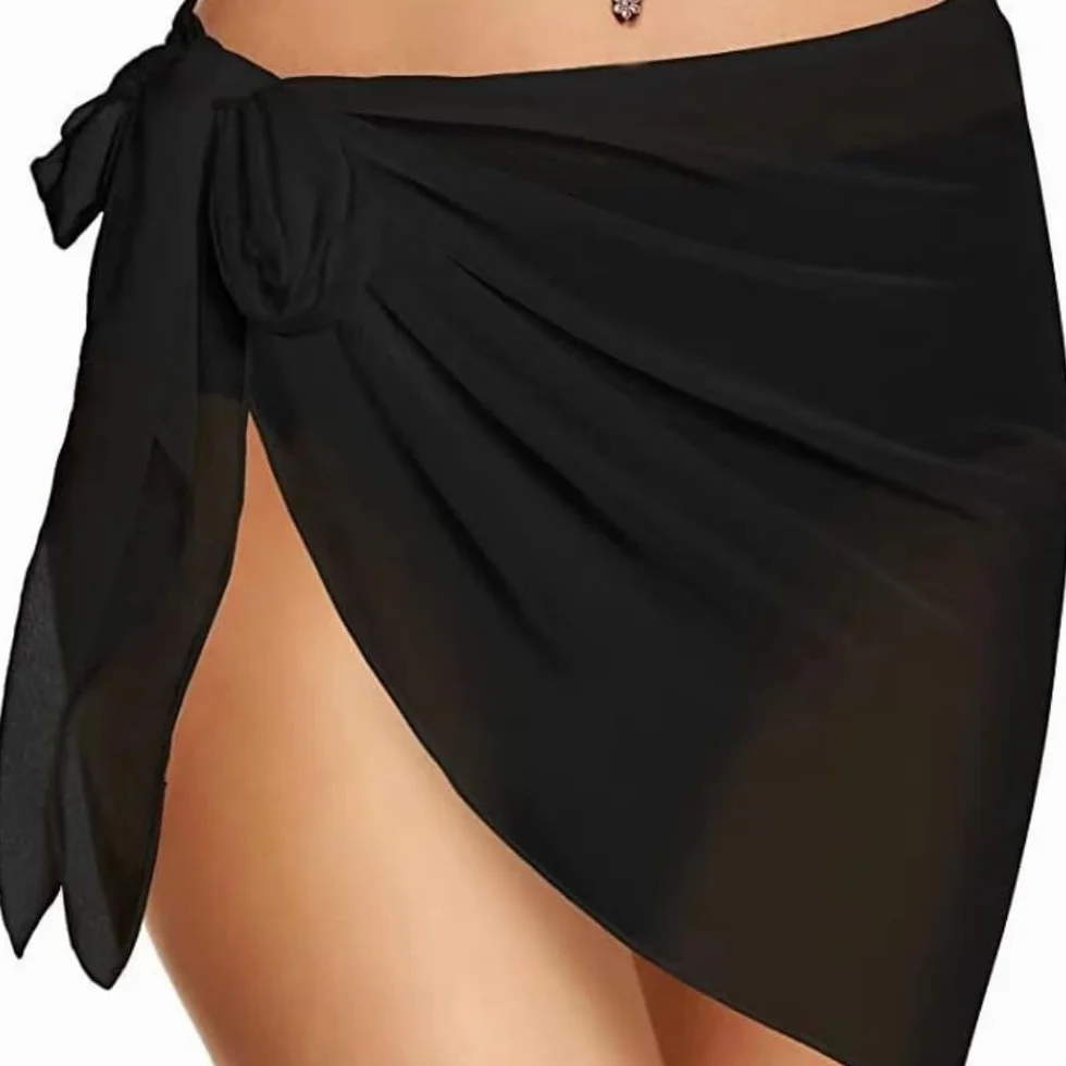 2 damskie nakrycie plażowe, sarong pareo, krótki szyfon, na lato, czarny i biały, 50 x 140 cm, czarny i biały, m