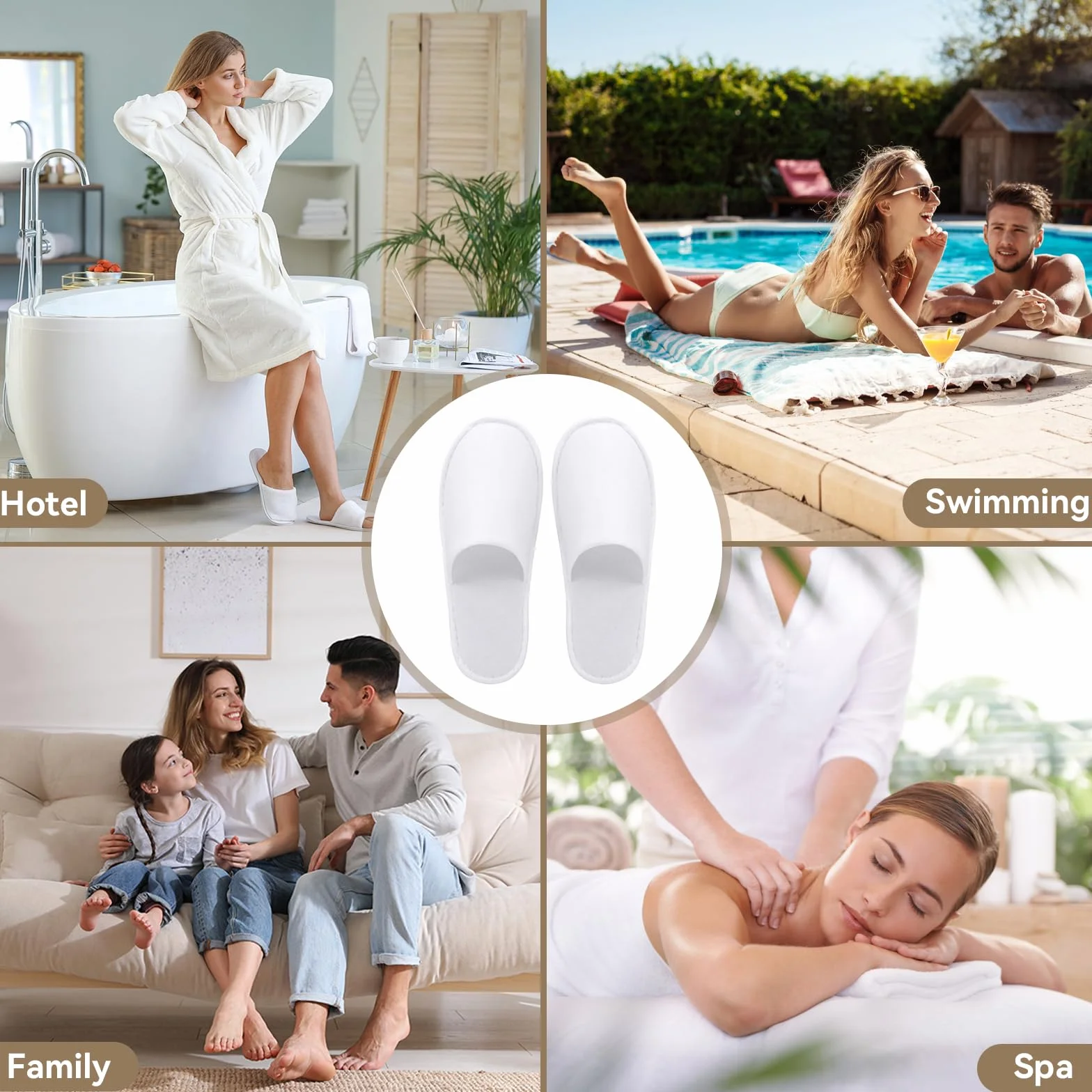12 par pantofli hotelowych SPA, dla kobiet i mężczyzn, miękkie i wygodne, kapcie dla gości, pakowane pojedynczo, jednorazowe kapcie dla gości, zestaw do hotelu, spa, domu, podróży
