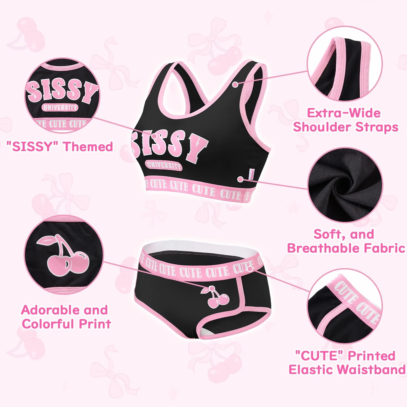 LittleForBig Unisex Bawełniana koszulka i majtki, sportowa odzież wypoczynkowa, zestaw braletki Sissy University