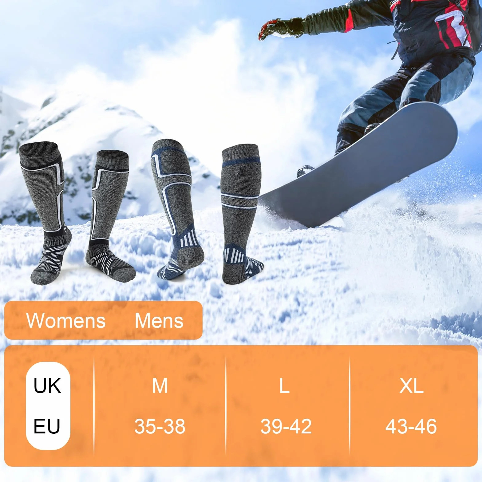 Cirorld Zestaw 2 par skarpet narciarskich z wełny merino dla mężczyzn i kobiet, termiczne, grube, na zimną pogodę, śnieg, narty, snowboard, polowanie, wędrówki