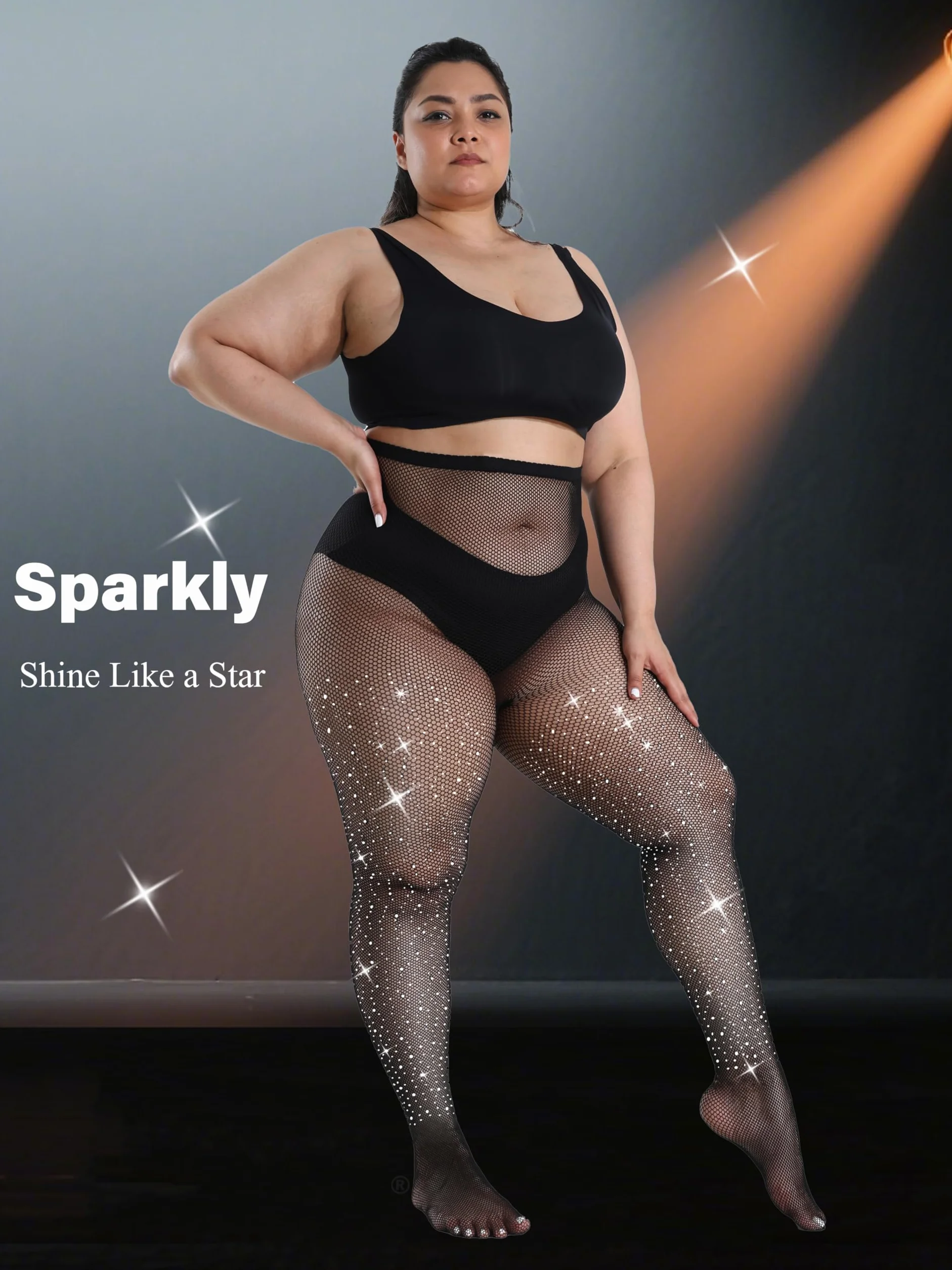 HeyUU Damskie 10 x mocne ultra błyszczące rajstopy kabaretki, plus size kabaretki ze strasu dla kobiet, seksowny strój na koncert pończochy