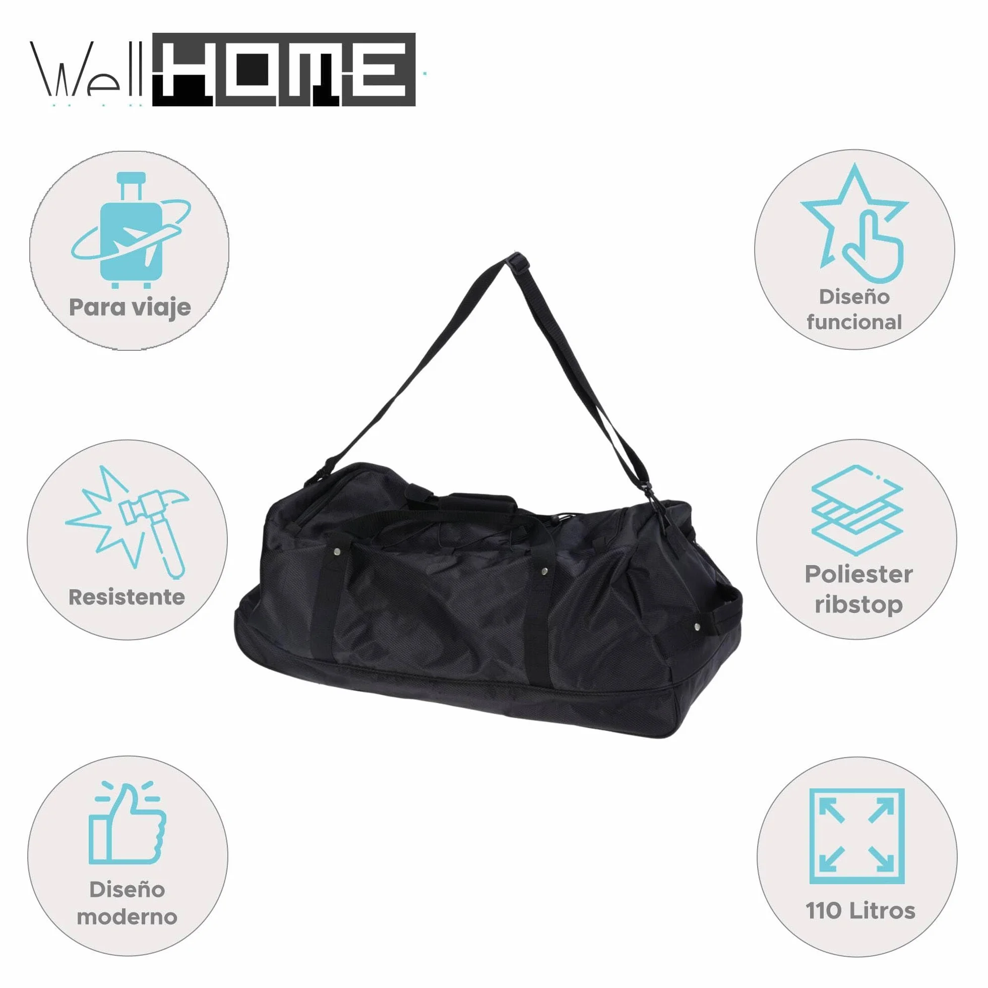 Well Home Torba podróżna 110 l, czarna z kółkami i wieloma przegrodami, Czarny (Black), 110 Litros, Torba na kółkach