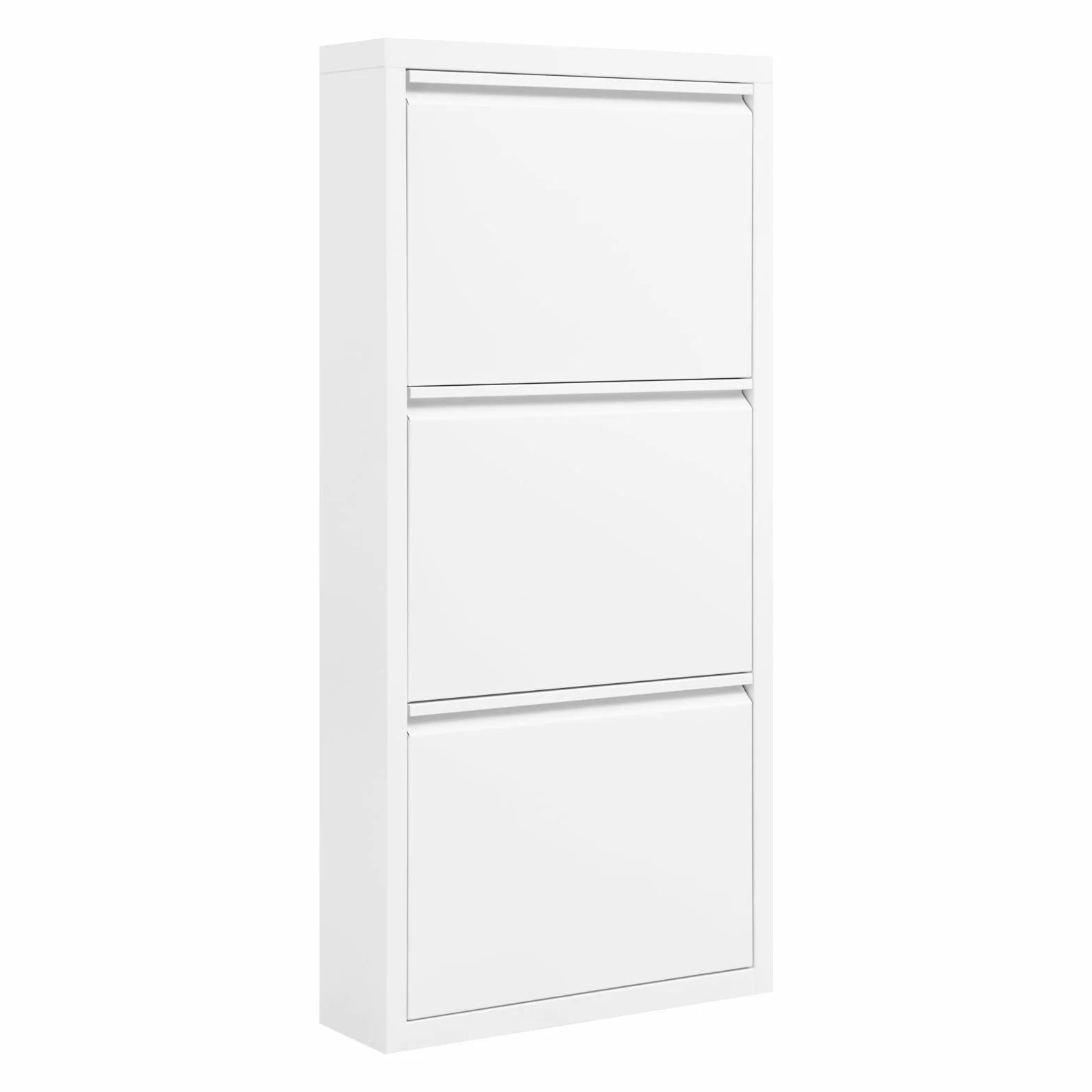 WOLTU SRX41ws szafka na buty z 3 klapkami zamykana wąska metalowa 50x106x15 cm biała