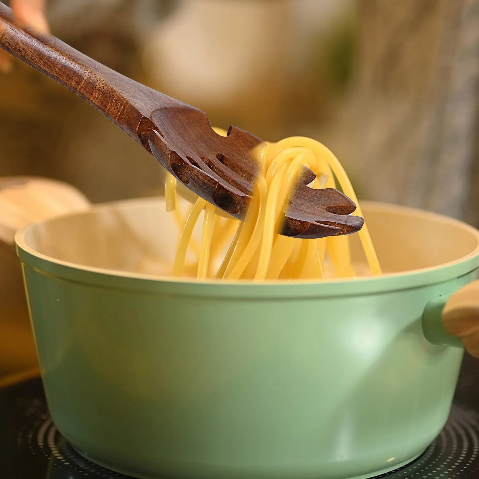 Drewniana łyżka do spaghetti 32 cm z zębami