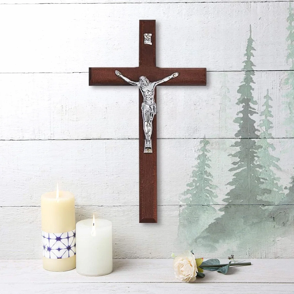 PZJOALN Drewniany krzyż Jezusa krzyż wiszący krzyż ścienny krzyż wiszący krzyż Boże Narodzenie komunia chrzest 20 cm x 11,5 cm