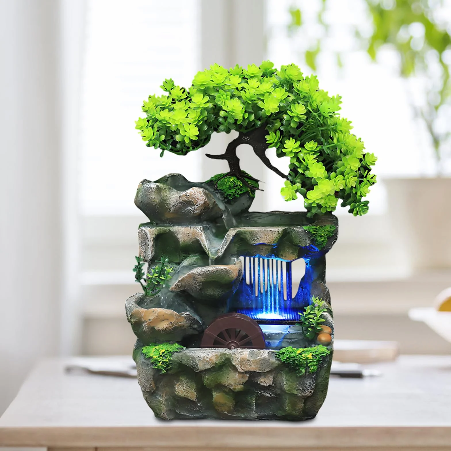 Fontanna Stołowa LED Feng Shui 15x18x30 cm Oczyszcza Powietrze