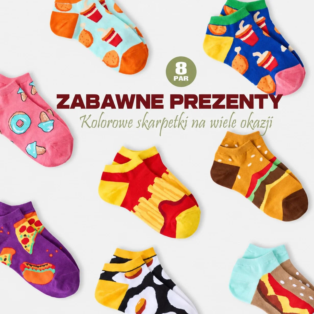 Effet Zabawne Skarpetki dla Kobiet i Dziewcząt, 8 Par Bawełna Łokcie, Kolorowy Uroczy Design | Unikalne Prezent Mamo, Żona, Dziewczyna | Boże Narodzenie, Urodziny, Dzień Matki