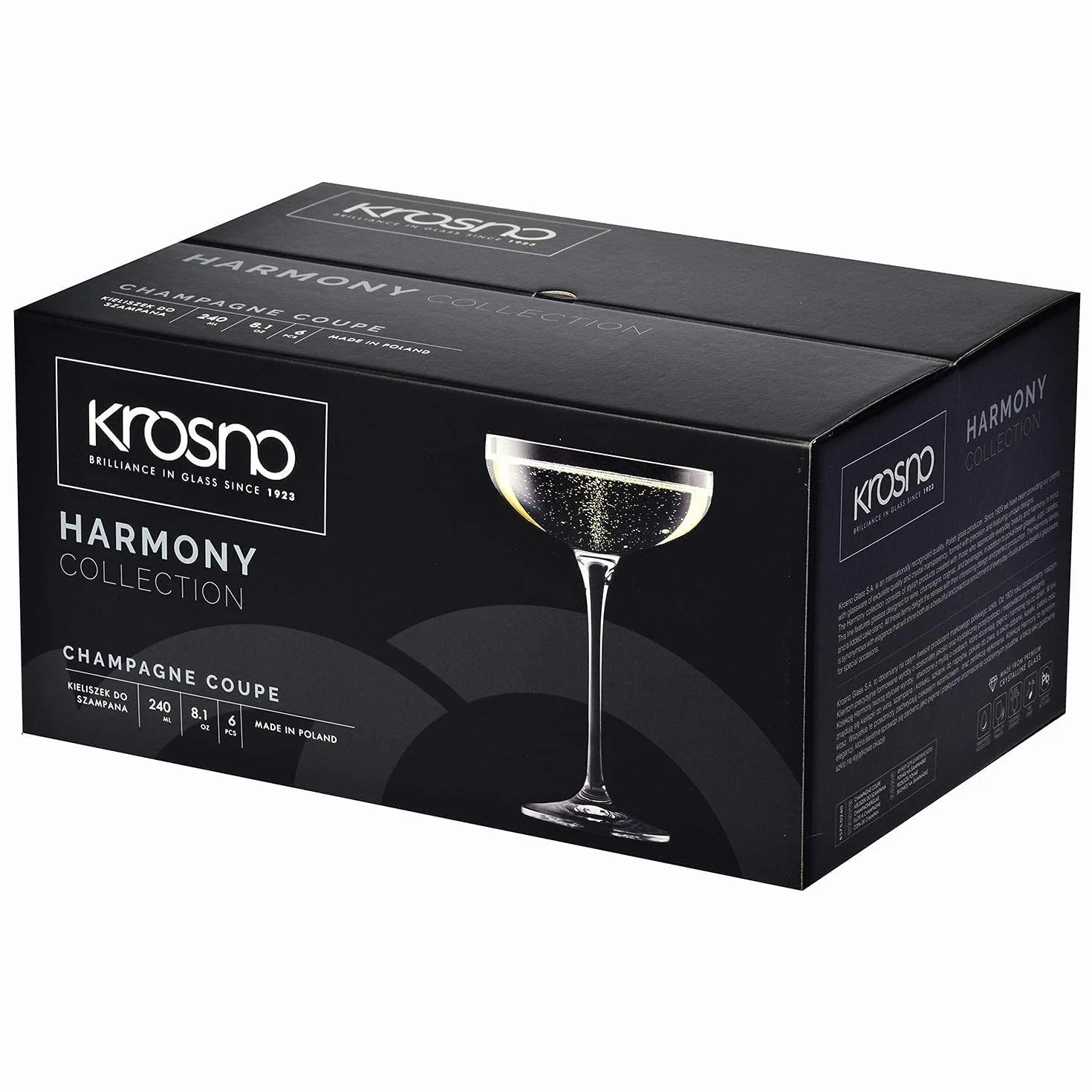 Krosno Czarki i kieliszki do szampana Komplet 6 sztuk 240 ml Harmony Bezołowiowe szkło kryształowe