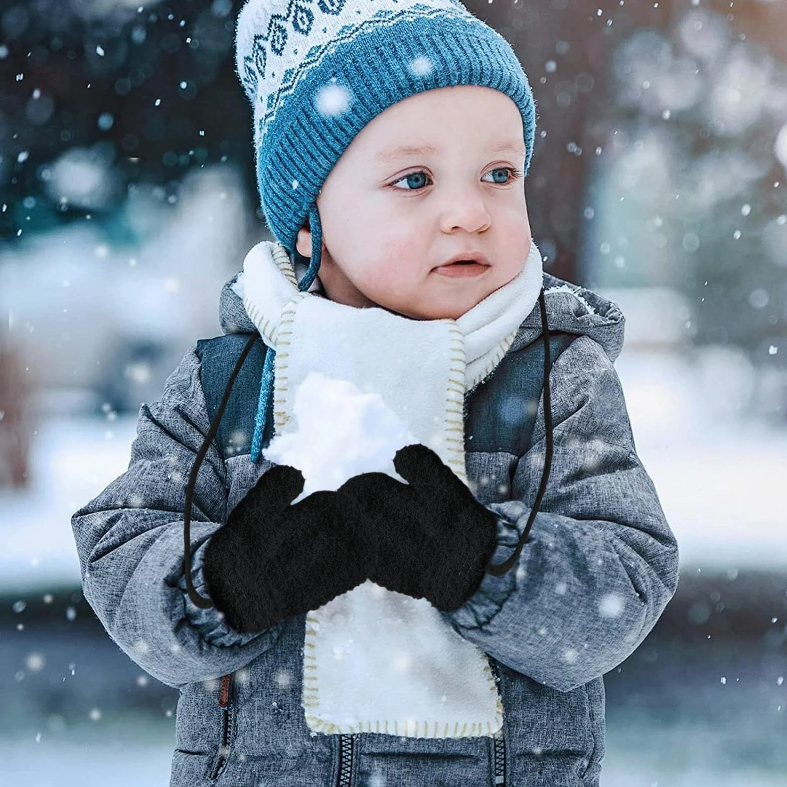 Rękawiczki dziecięce ze sznurkiem Antyzgubne, ciepłe, miękkie, pluszowe, | Rękawiczki pełnopalcowe zimowe ciepłe Dla Dzieci Do , Snowboardu, Zabaw Na Zewnątrz I Biegania