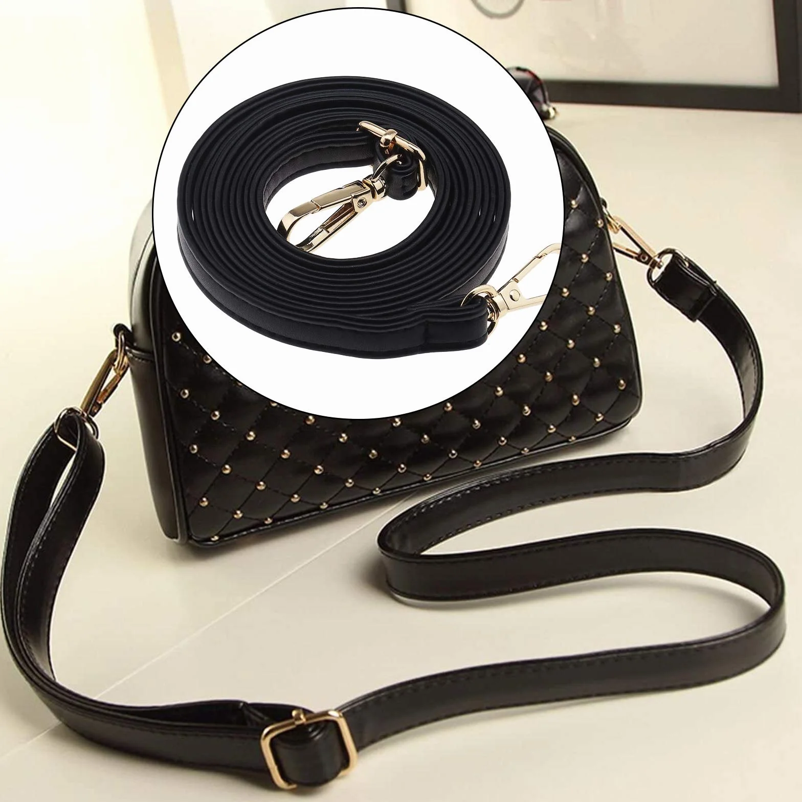 Torebka Pasek PU Szczupła czarna skórzana torba Crossbody Wymiana paska do torebki Torba na ramię Crossbody Regulowana 52-calowa szerokość paska 1,2 cm / 0,4"