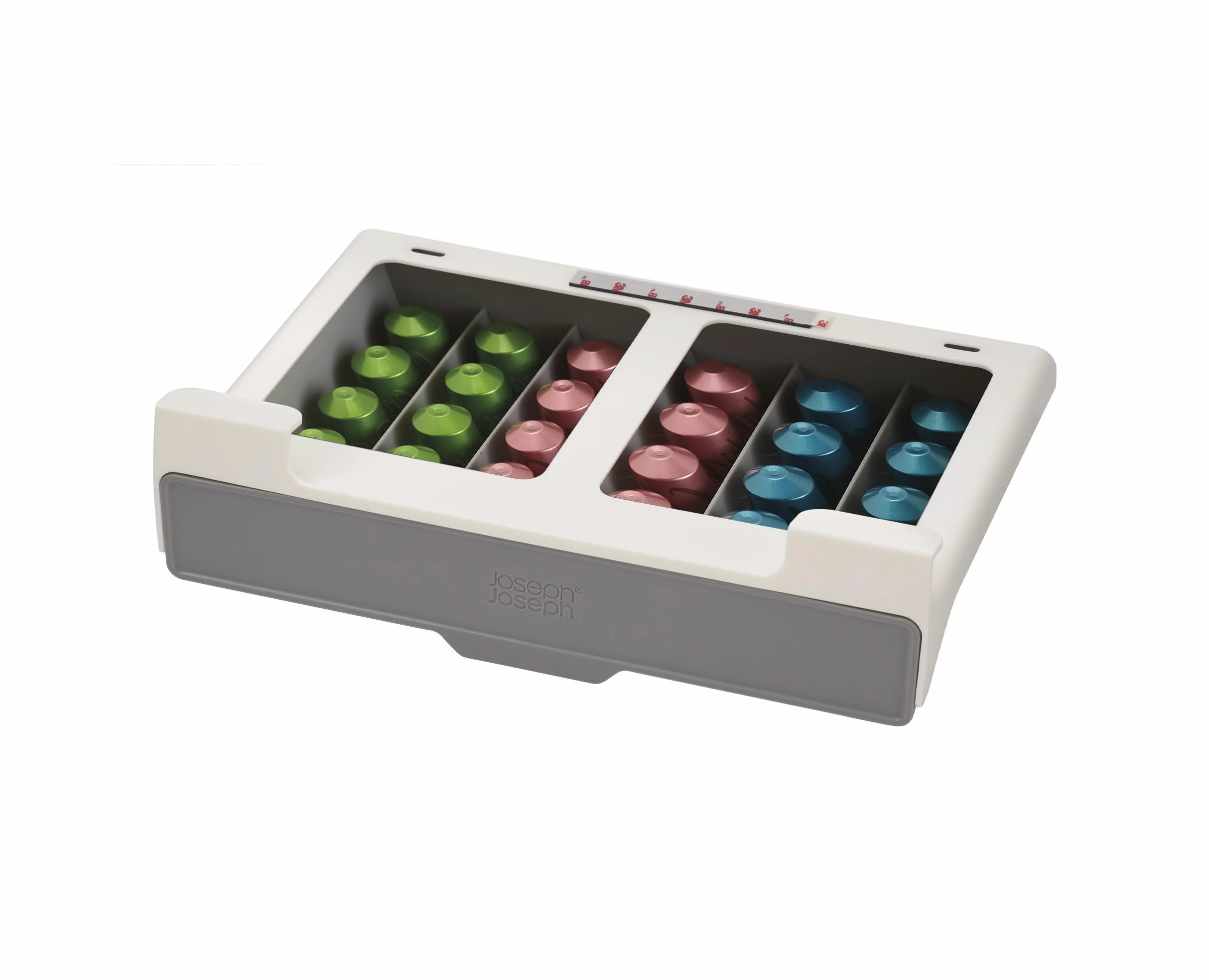 Joseph Joseph CupboardStore - Oszczędzająca miejsce szuflada na kapsułki pod półką, 30 szt, pasująca do oryginalnych kapsułek Nespresso