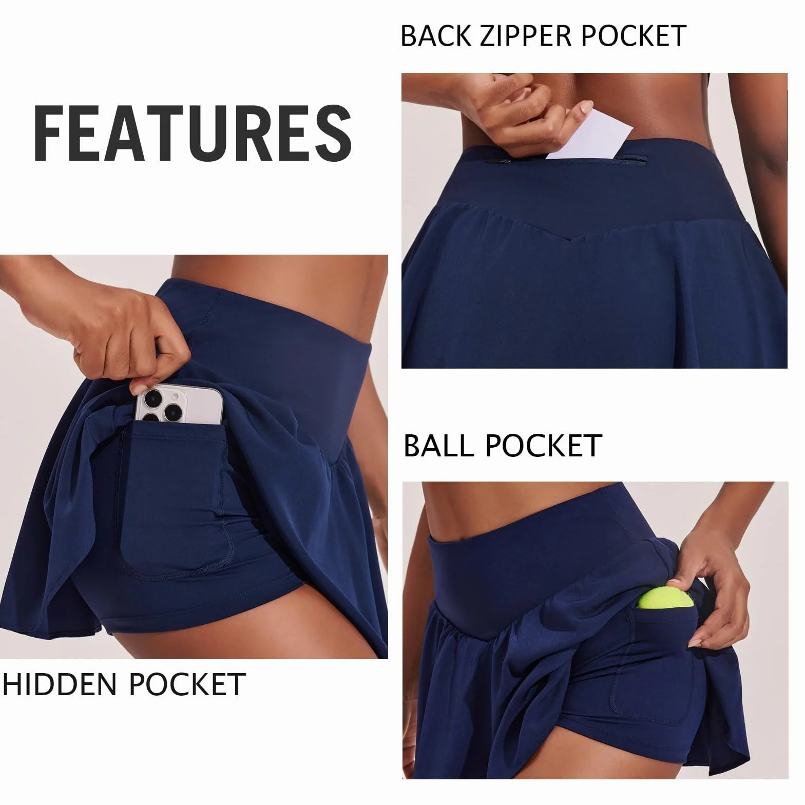 PINSPARK Damska spódnica tenisowa z wysoką talią, tenisowa Skort, z falbankami, spódnica sportowa, letnia spódnica golfowa z 3 kieszeniami, plisowana spódnica treningowa, do biegania, ze spodenkami