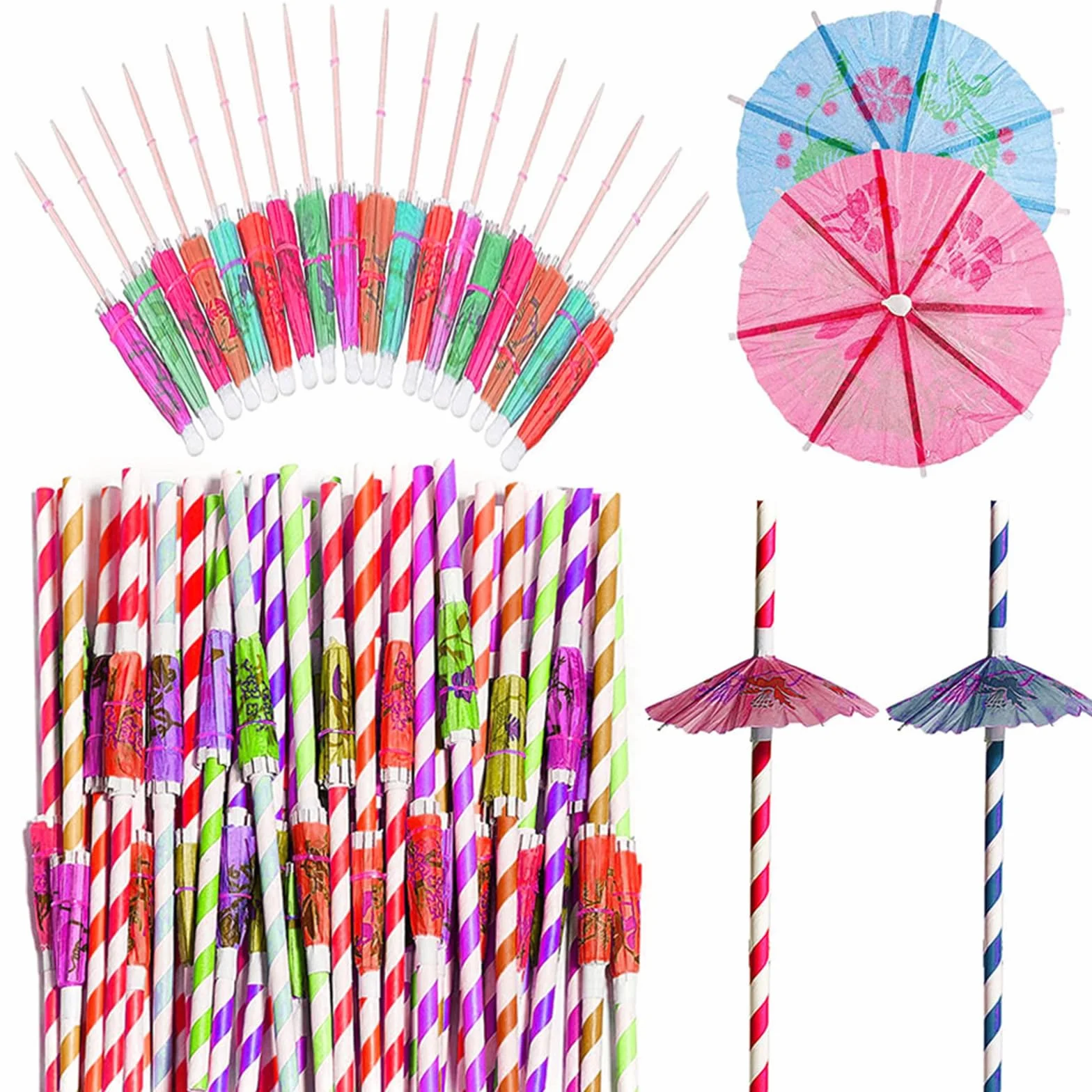50 szt. dekoracji koktajlowych, parasole koktajlowe do napoju, kolorowe papierowe parasole na imprezę plażową, papierowy parasol, akcesoria koktajlowe, papierowy parasol, patyczki koktajlowe,
