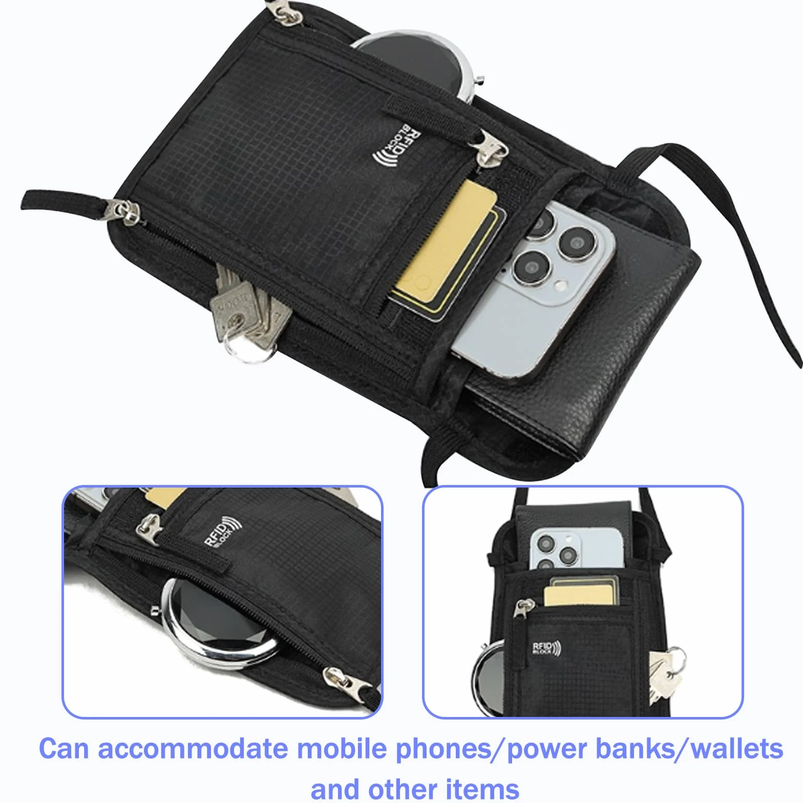 Portfel podróżny, uchwyt na paszport, bezpieczny portfel na szyję, torba na paszport z 2 rękawami blokującymi RFID, etui na szyję z blokadą RFID, paszport i uchwyt na dokumenty z regulowanym
