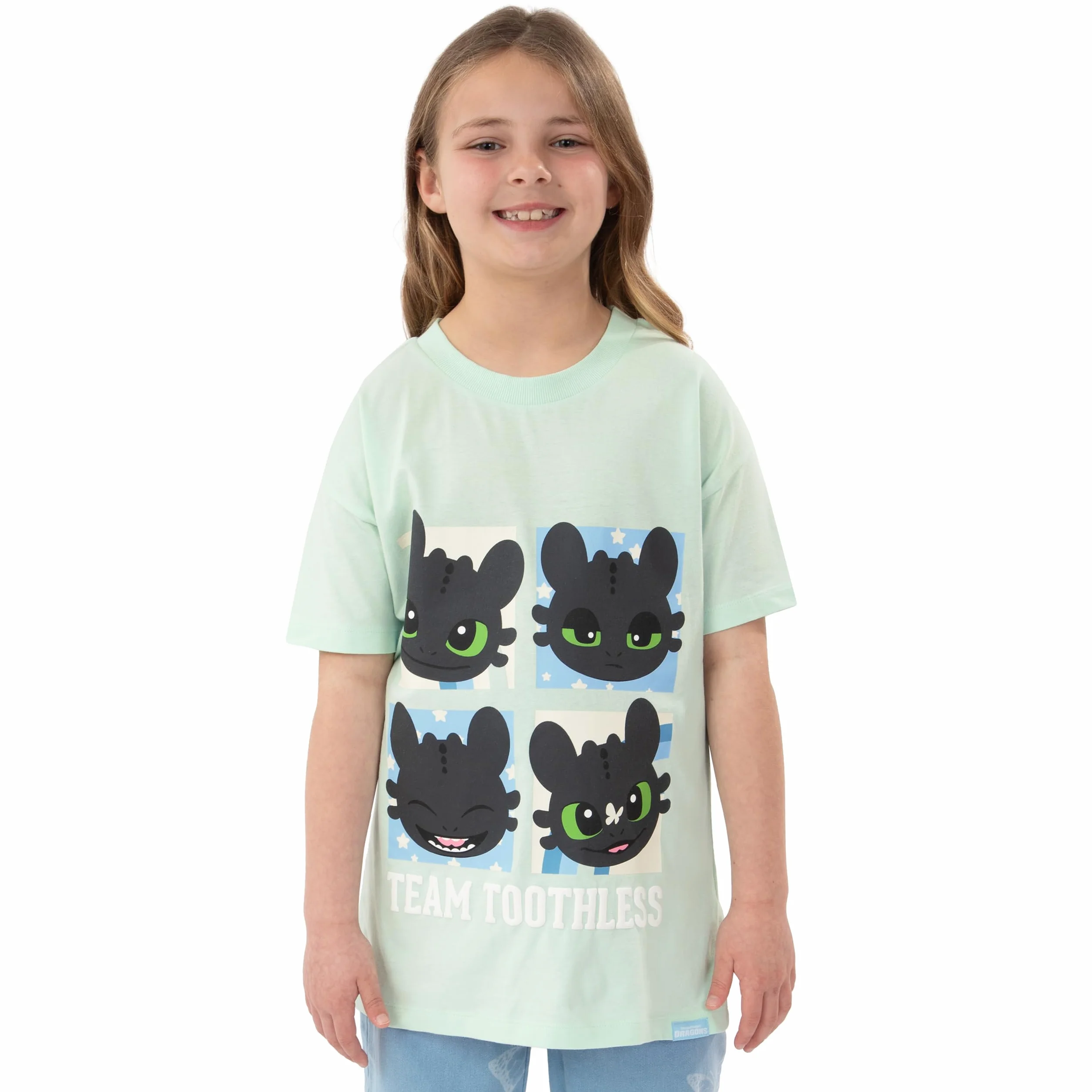 How To Train Your Dragon Dziewczęca Koszulka, Zielona Koszulka Z Szczerbatkiem, 100% Bawełna T-Shirt