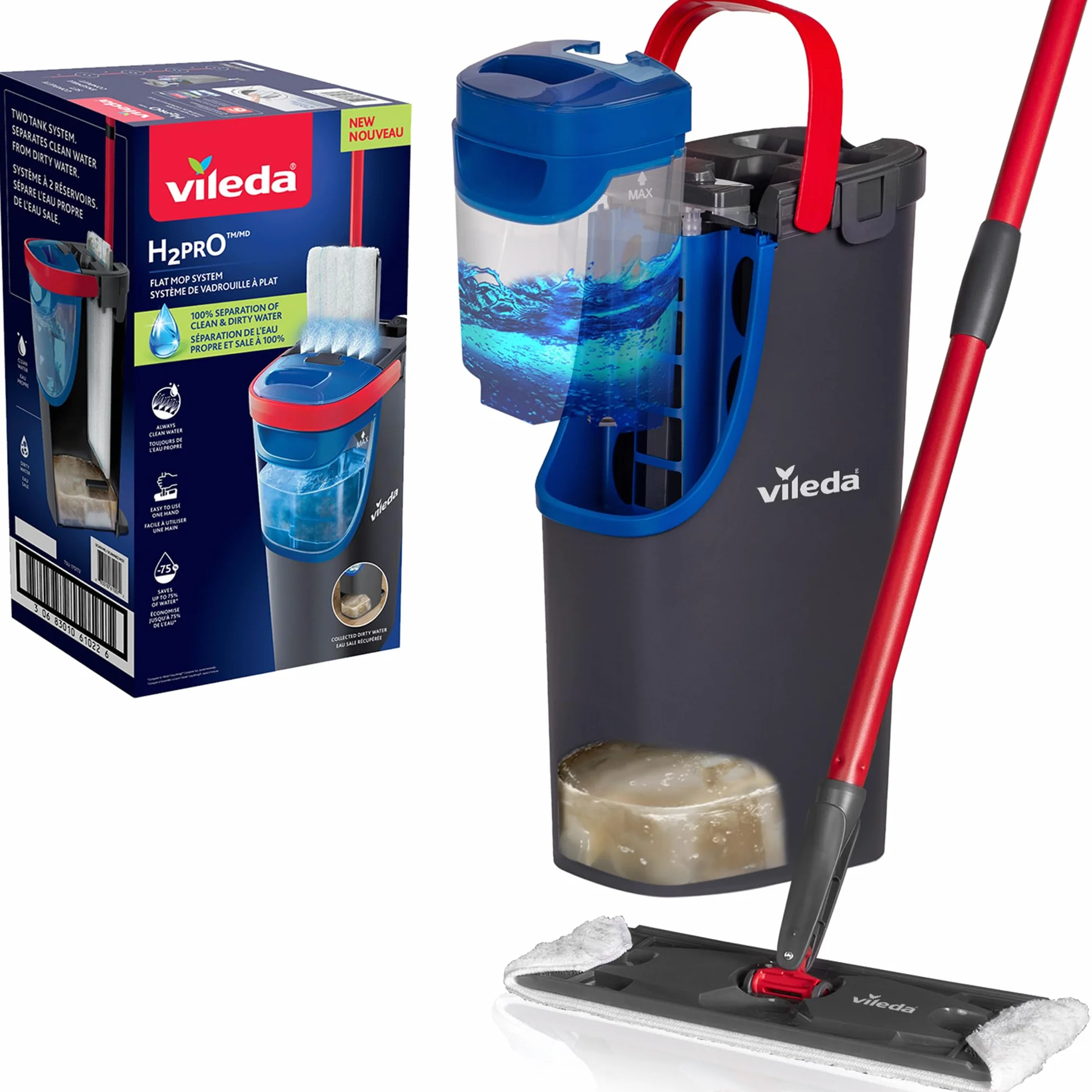 Vileda H2PrO płaski system mopa podłogowego z separacją czystej i brudnej wody, mikrofibra