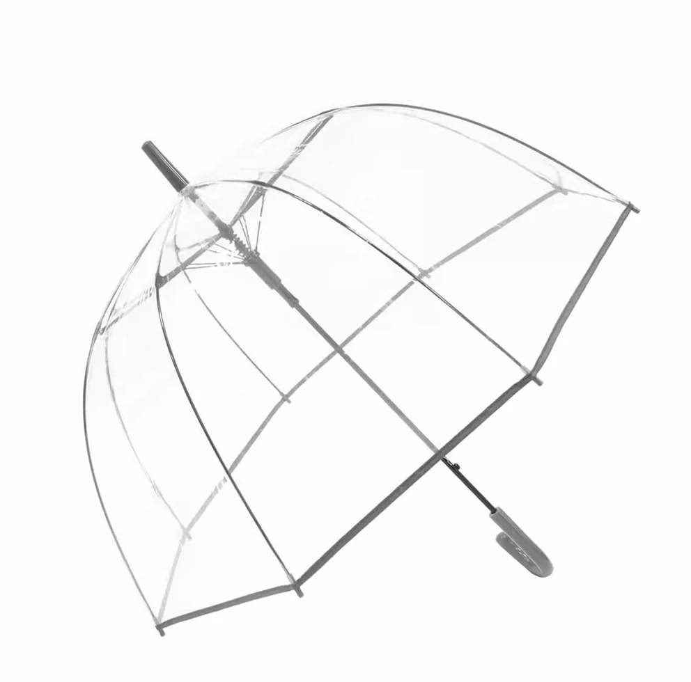 ThreeH Przezroczysty parasol bąbelkowy zakrzywiony uchwyt Solidny przezroczysty plastikowy parasol kopułowy z 8 żebrami automatycznie otwierane