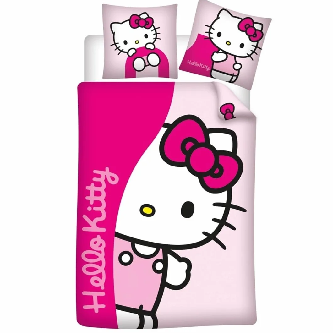 Aymax Hello Kitty Komplet pościeli flanelowej 100% bawełna dwustronna poszwa 140x200 cm + poszewka 65x65 cm