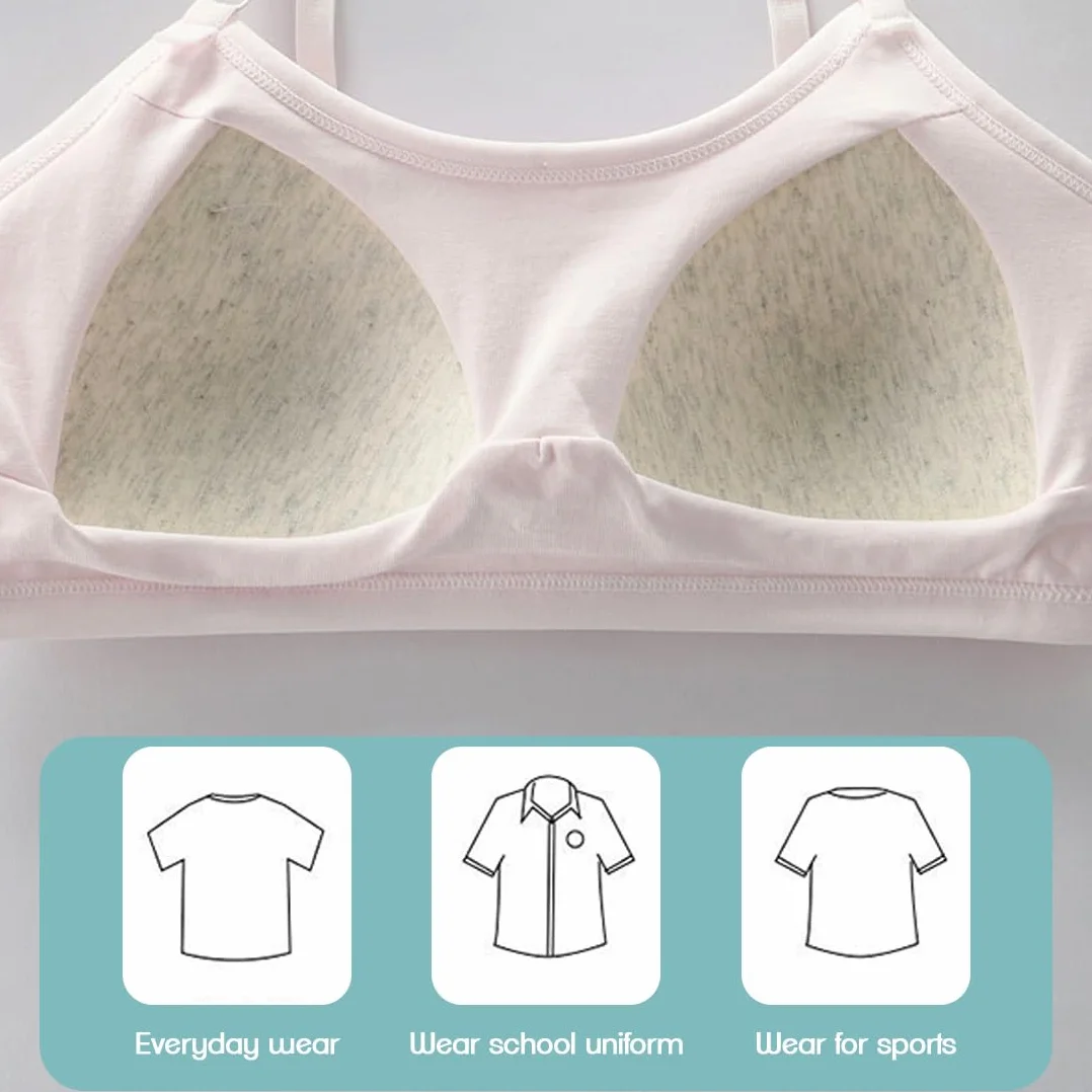 2 sztuki Bielizna sportowa dla dziewcząt nastolatek Bawełniana z wyściełanym i regulowanym paskiem na ramię Bralette Top Bustier dla dzieci w wieku 10-16 lat i kobiet z małymi piersiami