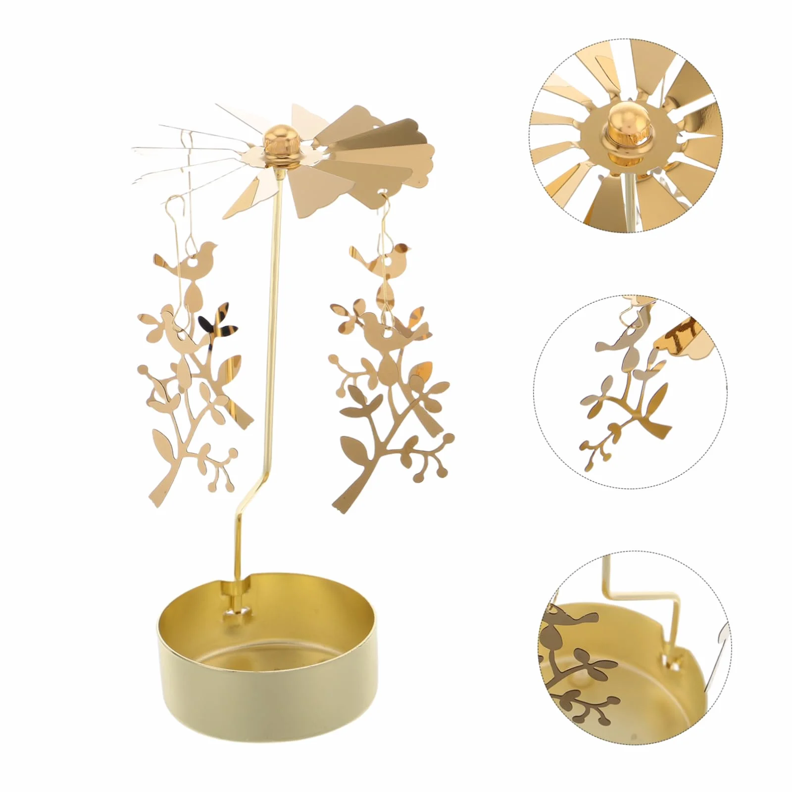 iplusmile Świecznik Obrotowy Świeca Wystrój Domu Świeczki Typu Tealight Świąteczny Posiadacz Świecy Herbata Świeca Wiatrak, Świecznik Metalowy Wirujący Wiatrak Kute Żelazo Złoty