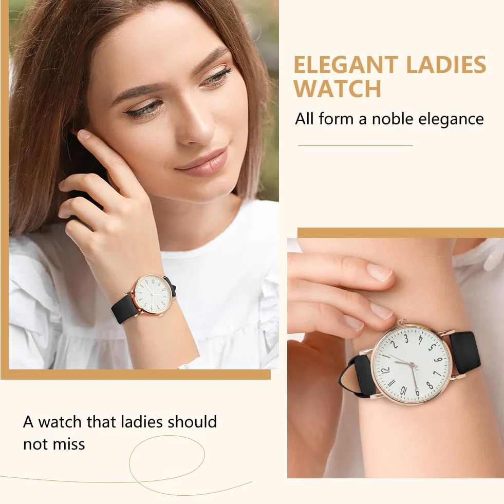 OFFCUP Skórzany zegarek damski, analogowy zegarek kwarcowy z białą tarczą, 3 wskazówki zegarek damski, wysokiej jakości modny zegarek na co dzień dla kobiet kobiet i dziewcząt