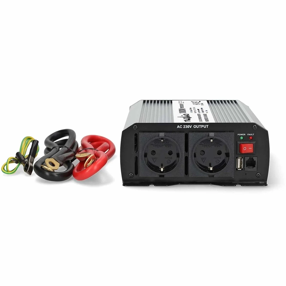Power Inverter fala sinusoidalna - napięcie wejściowe: 12 V DC - przyłącze wyjściowe urządzenia: typ F (CEE 7/3) / USB-A - 230 V AC 50 Hz - 1000 W - Moc szczytowa: 2000 W - zacisk śrubowy - srebrny