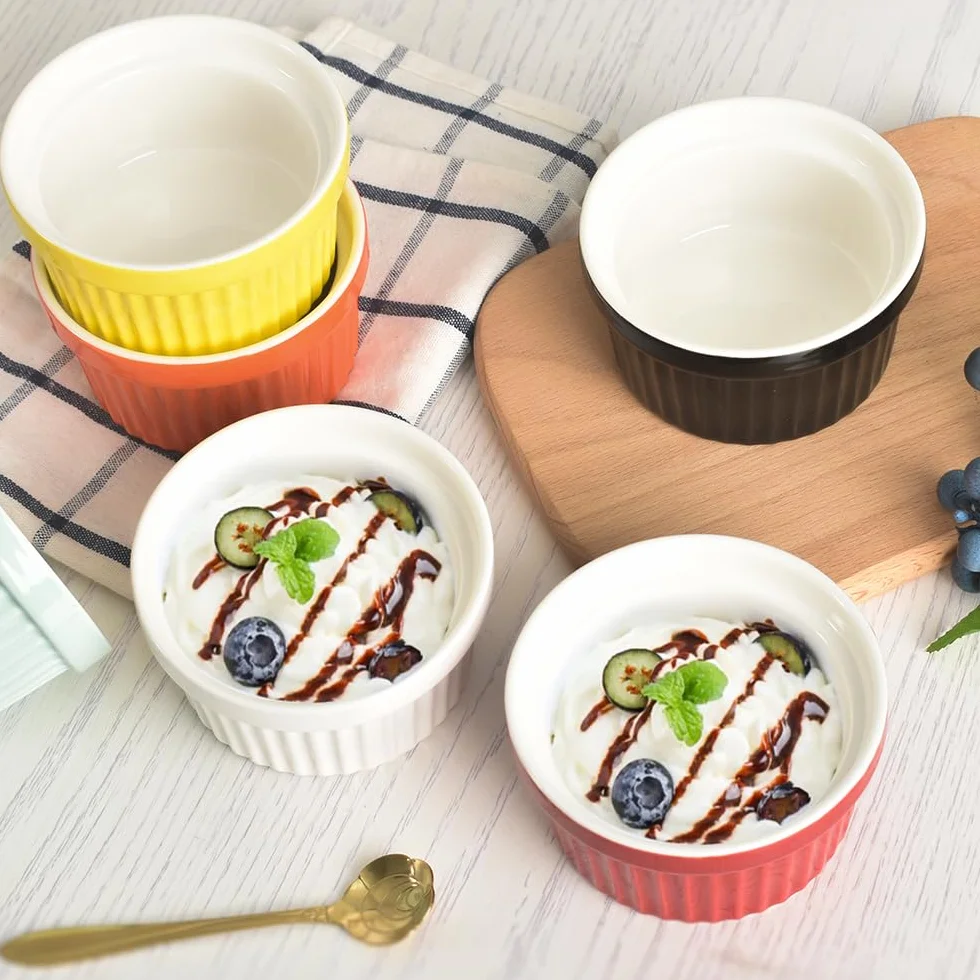 Zestaw porcelanowych ramekinów 240 ml 8 uncji miska do lodów kremowa brûlée suflet do pieczenia 6 szt. żółta