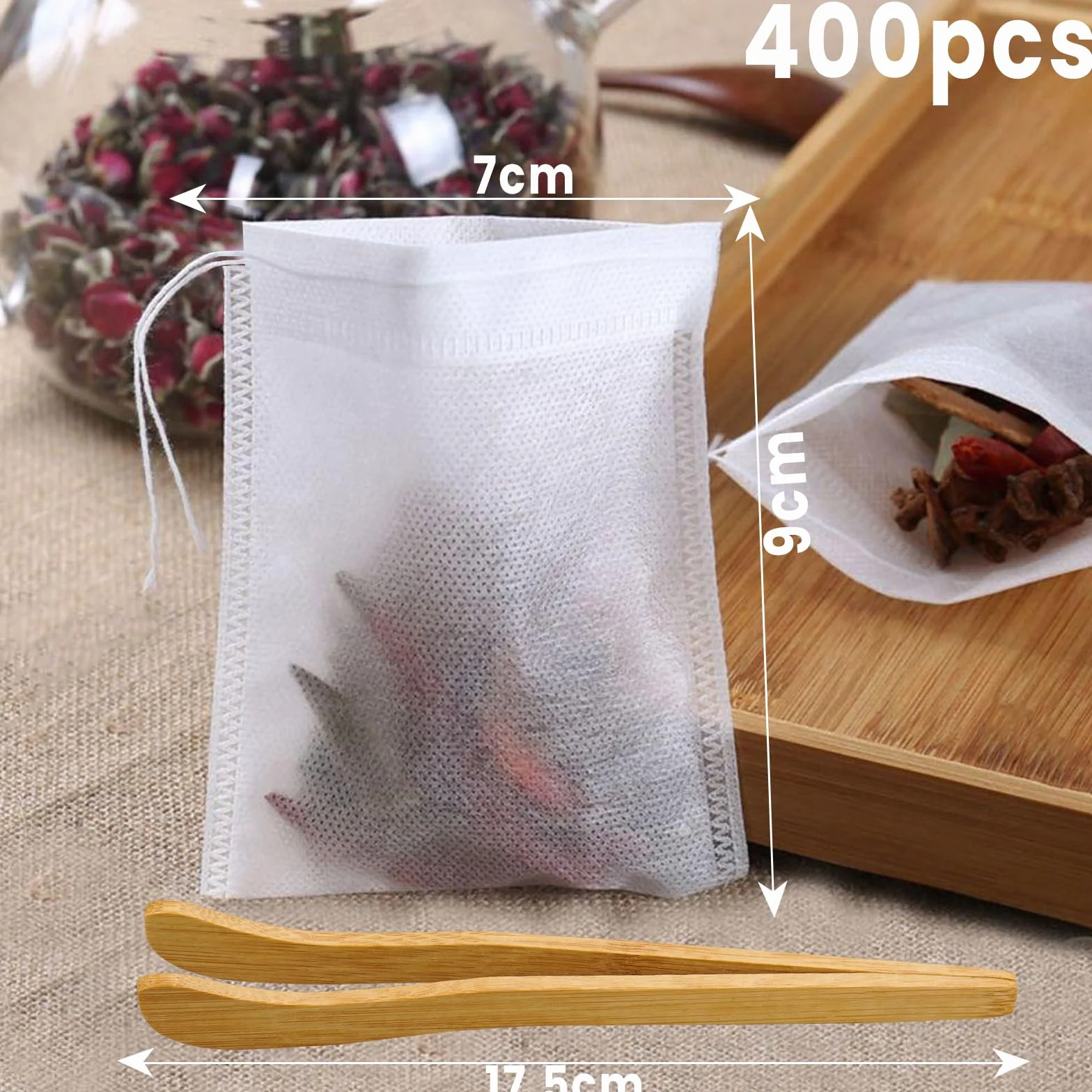 Torebki do herbaty sypkiej 400 sztuk 7x9 cm papierowe filtry ze ściągaczem