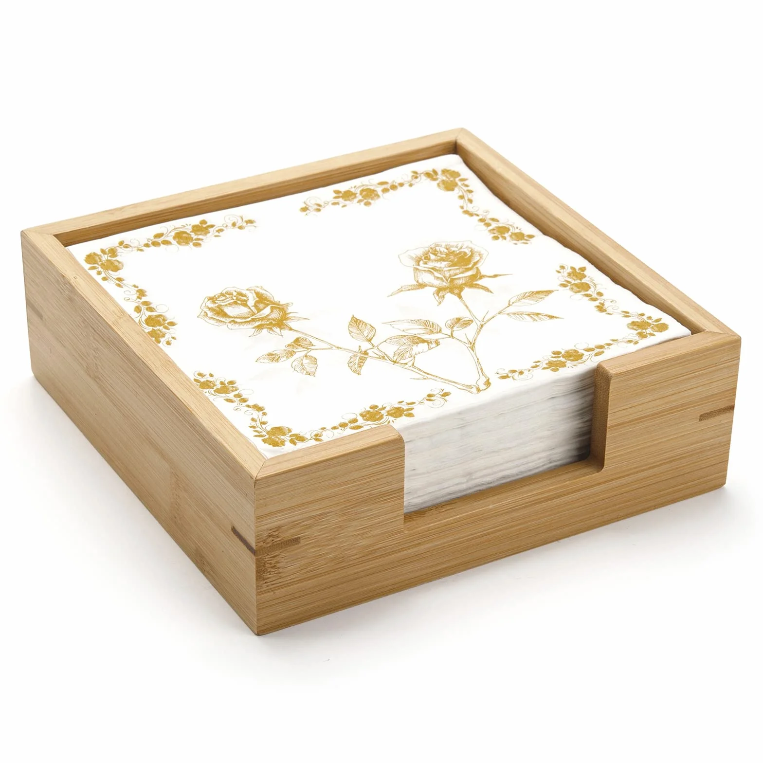 Bambusowy uchwyt na serwetki 19x19x6,3 cm drewniana taca na ręczniki