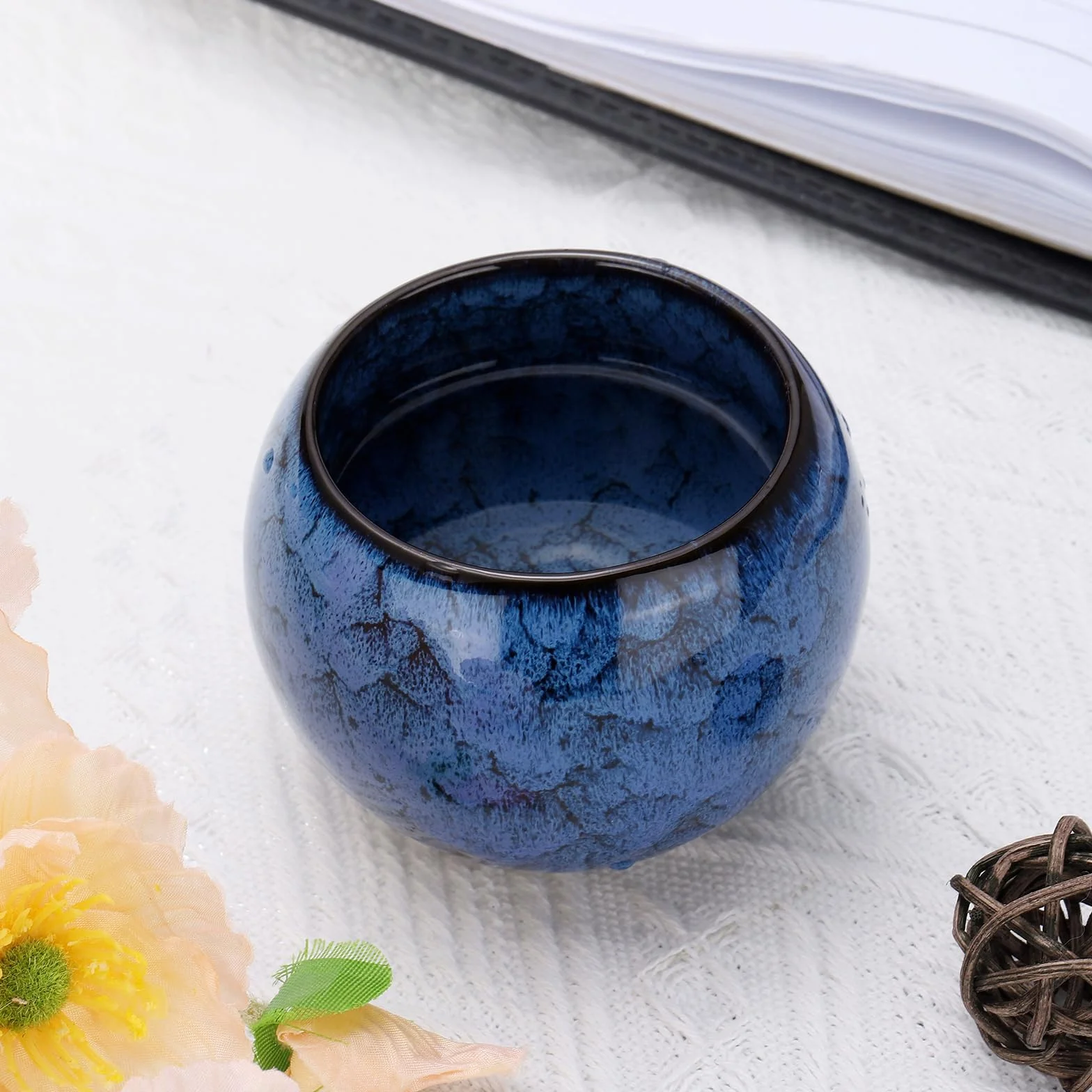 QUARKZMAN Filiżanki do herbaty ceramiczne 5,07 uncji zestaw Gong Fu ręcznie robiona emalia bez uchwytu