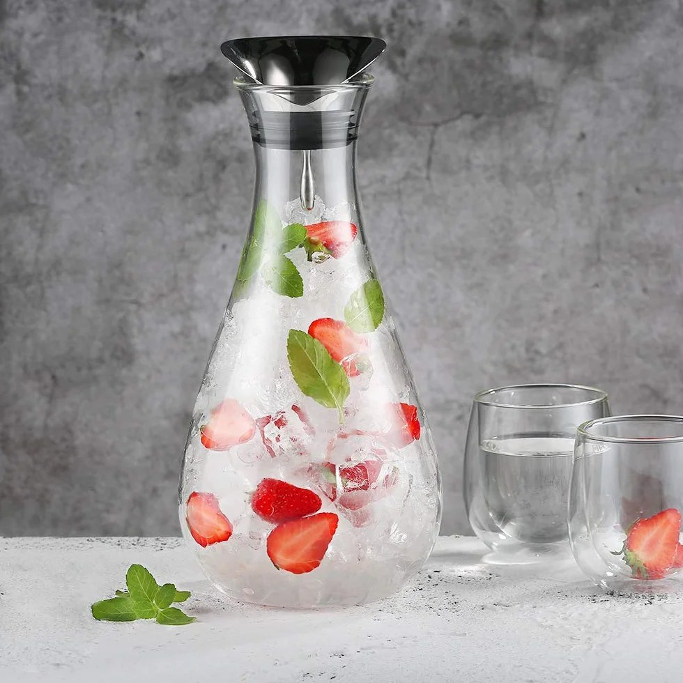 Glastal Szklana karafka 1,8 l ze stali nierdzewnej pokrywką, dzbanek szklany borokrzemowy na wodę sok