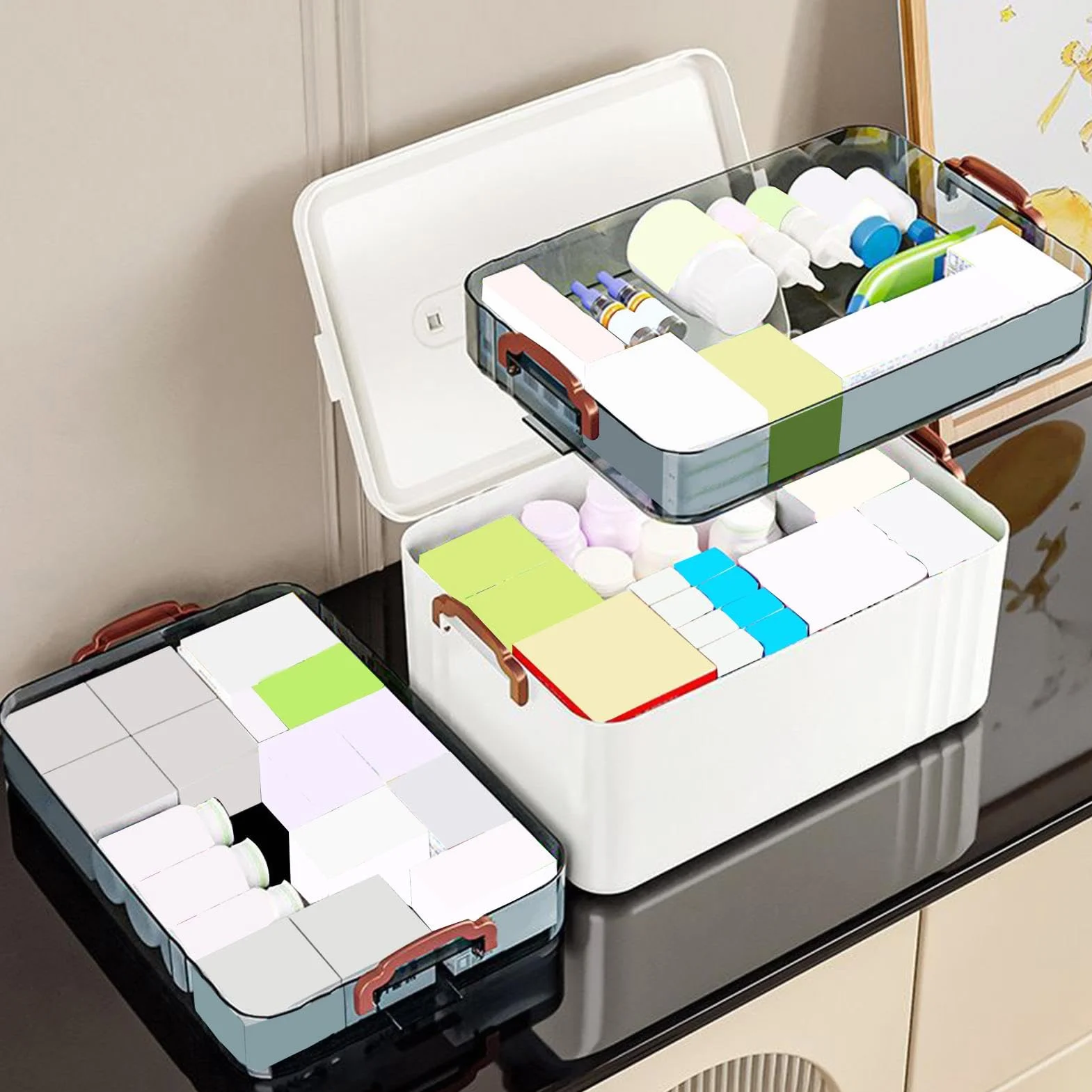 Medical Organizer, Clear Household Storage Medicine, Family Safety Accessories and Tools Container, Medicine Storage Box for Home Use and Camping Trips 1255g