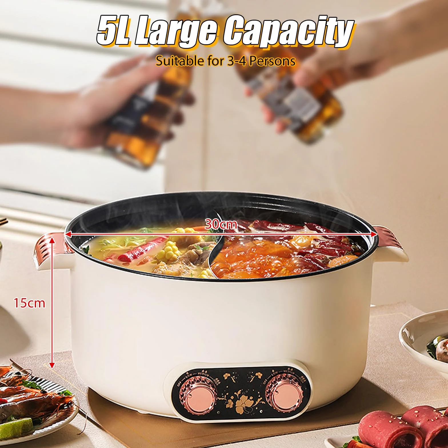 Elektryczny garnek kuchenny 5L 1350W z powłoką nieprzywierającą i regulacją temperatury