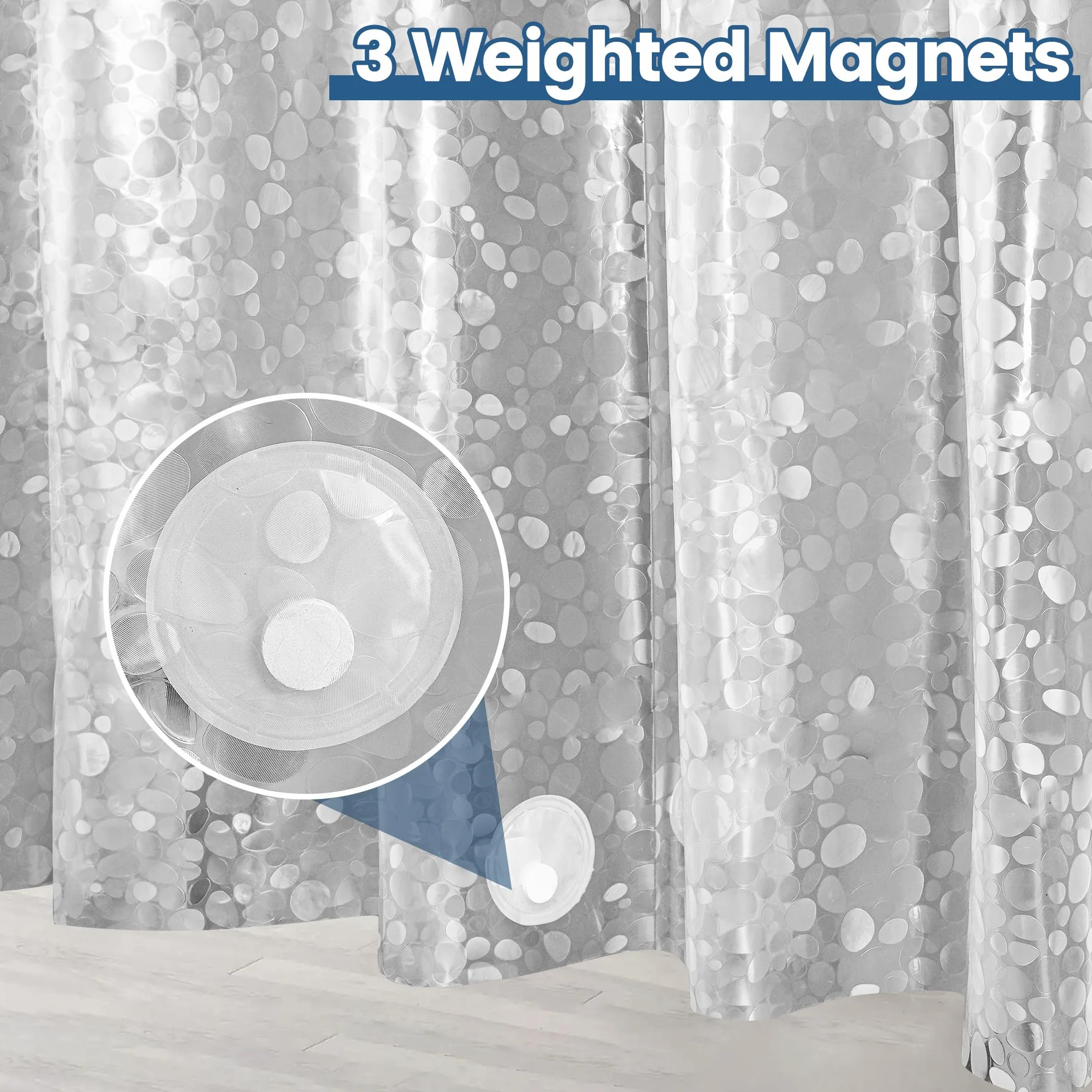 Zasłona Prysznicowa Odporna Na Pleśń 180x180 z Magnesami, Przezroczysta 3D, Wodoodporna EVA z 12 Kółkami