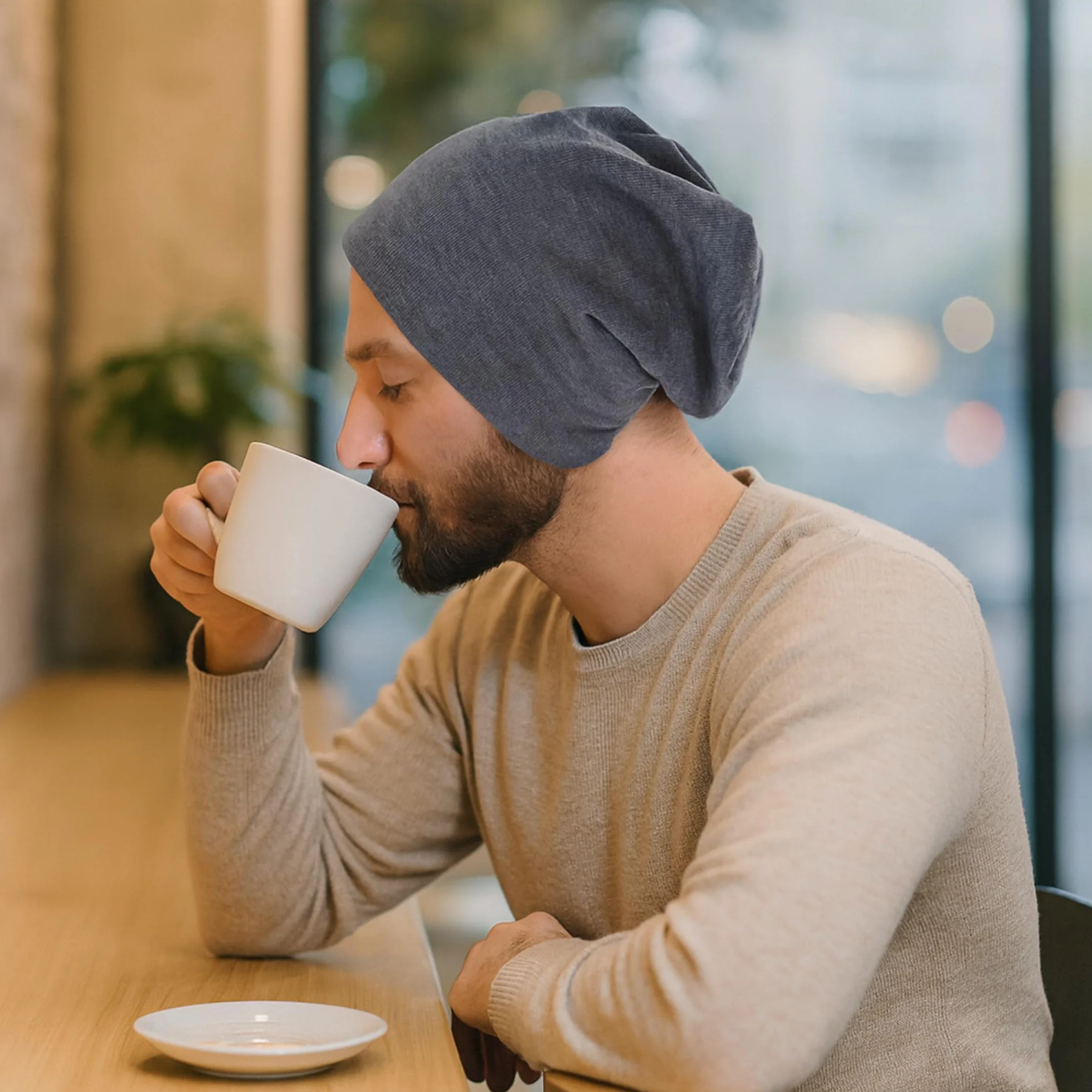 Slouch czapka beanie z długim rękawem, miękka, ciepła czapka zimowa z polaru, uniseks
