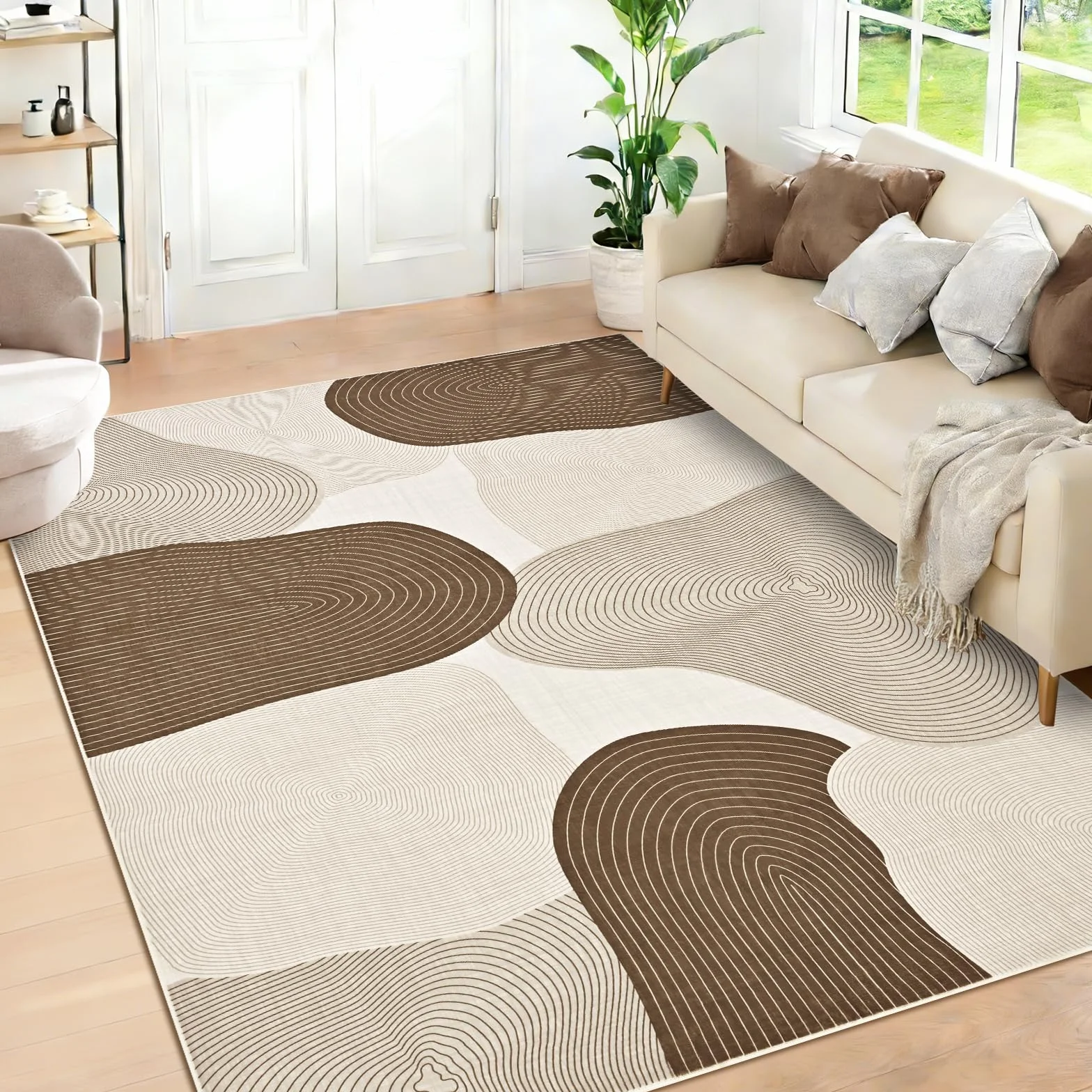 Alishomtll Dywan do salonu 80x150cm, do sypialni, nadający się do prania, mata antypoślizgowa, miękki dywan z krótkim włosiem, nowoczesne linie geometryczne, łatwy w pielęgnacji, trwały, duży