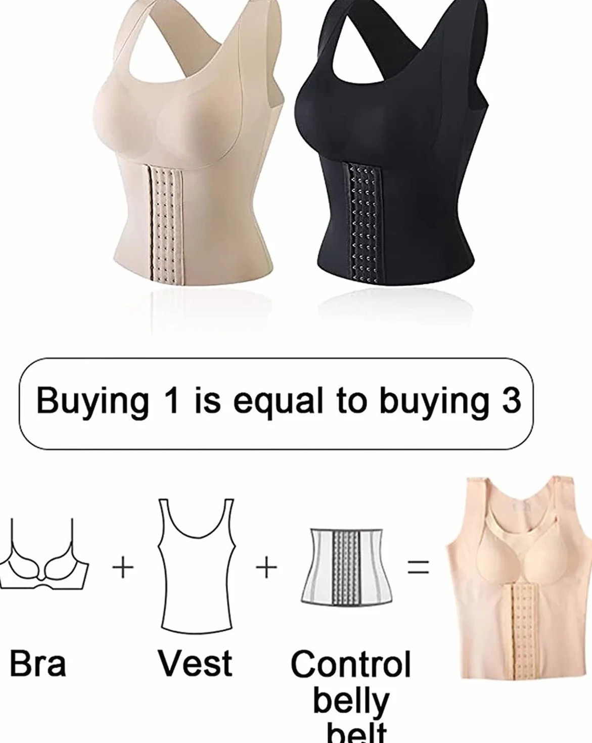 3-w-1 paska zapinana na guziki stanik stanik Trener TALIST CORSET dla kobiet kamizelka bez stalowej kamizelki ring(Beige+black,L)
