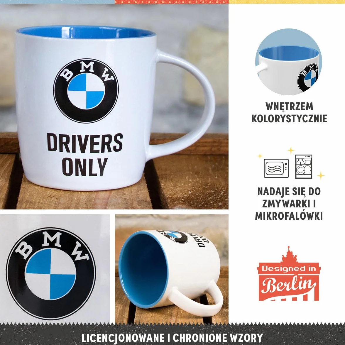 Nostalgic-Art Retro kubek, 330 ml, BMW – Drivers Only – Pomysł na prezent dla miłośników akcesoriów BMW, Official License Product (OLP), kubek ceramiczny na kawę, Styl vintage