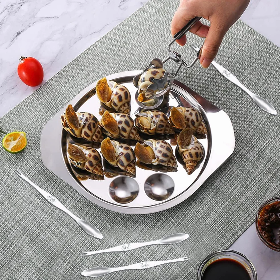 Zestaw szczypiec do ślimaków i widelców do ślimaków ze stali nierdzewnej, widelce do owoców morza, ślimaki, kraby, homary, narzędzia do serwowania w restauracji, 6 sztuk