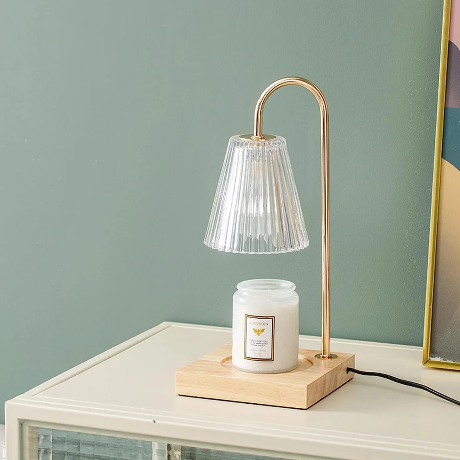 OKYUK Elektryczny podgrzewacz świec, lampa do świec zapachowych, ściemniany podgrzewacz światła do świec z żarówką Tmit 2 żarówkami, podgrzewacz świec, lampa zapachowa do dekoracji domu (przezroczysty