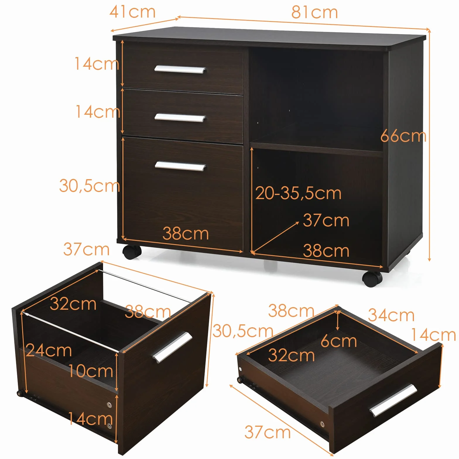 COSTWAY Szafa na akta, materiał drewnopochodny, brązowa, 81 x 41 x 66 cm (dł. x szer. x wys.)