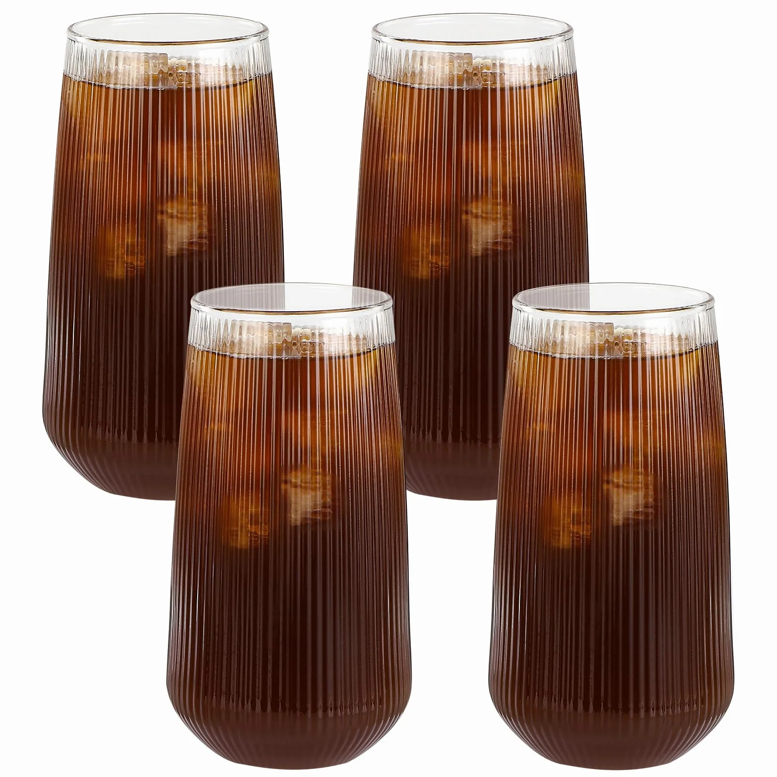 Auauraintt Szklanki do Latte Macchiato i Cappuccino - 4 Sztuki, 500 ml, Prążkowane Kubki Szklane, Przezroczyste, Odporne na Wysoką Temperaturę, do Margarity, Koktajli, Kawy