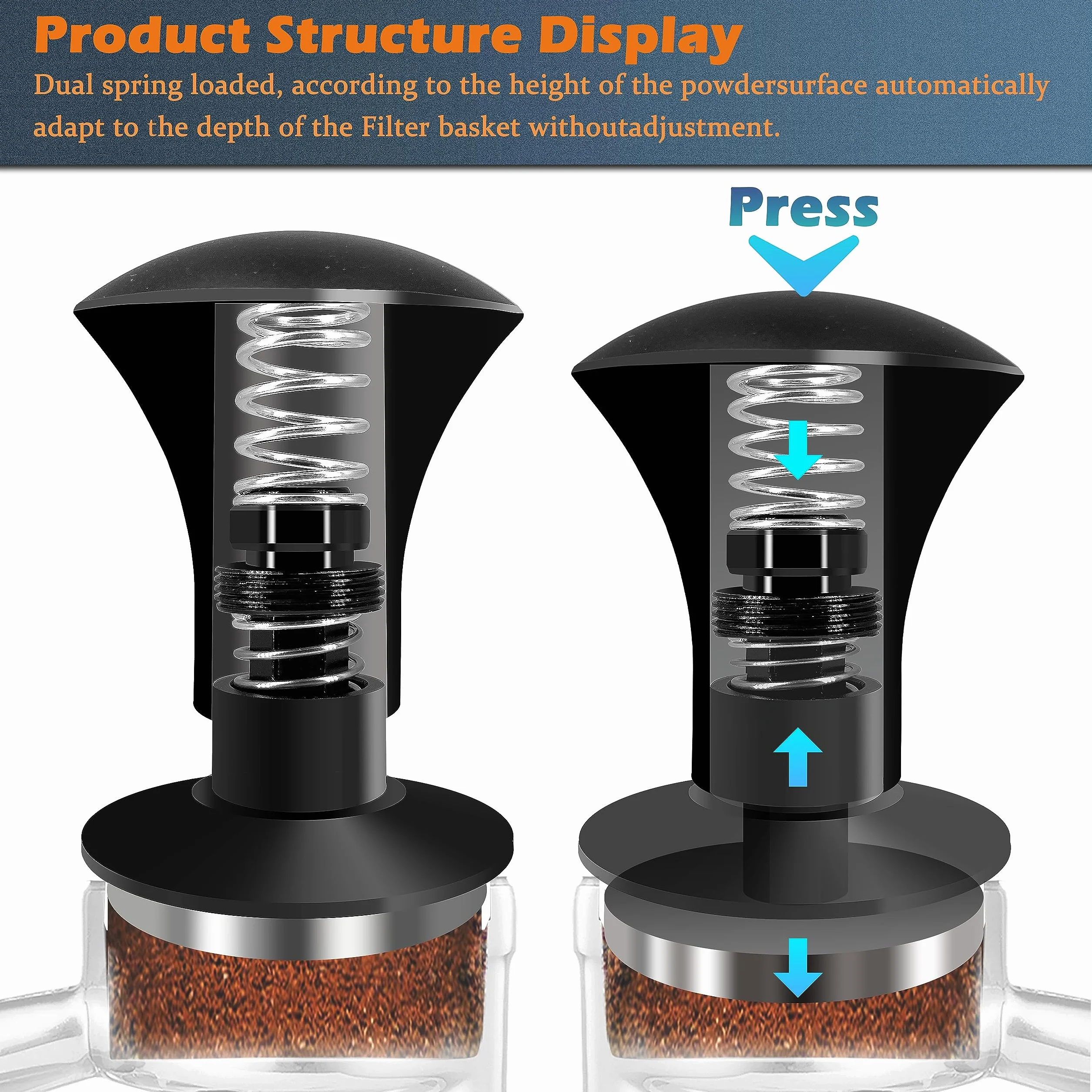 NEOUZA Tamper do espresso V2 podwójnie kalibrowany sprężynowy 53,3 mm stal nierdzewna