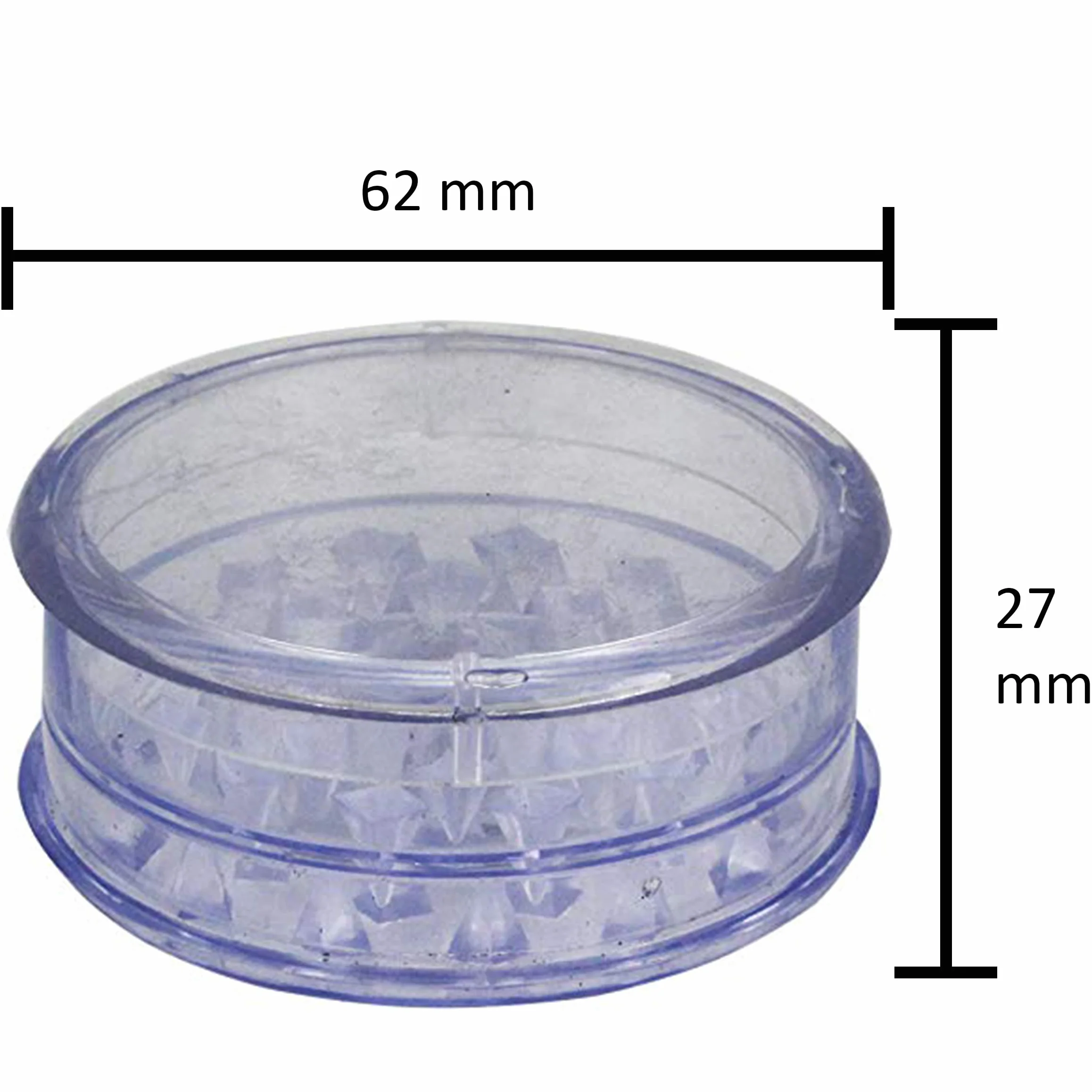 Młynek plastikowy 60 mm trzyczęściowy z przechowywaniem przezroczysty