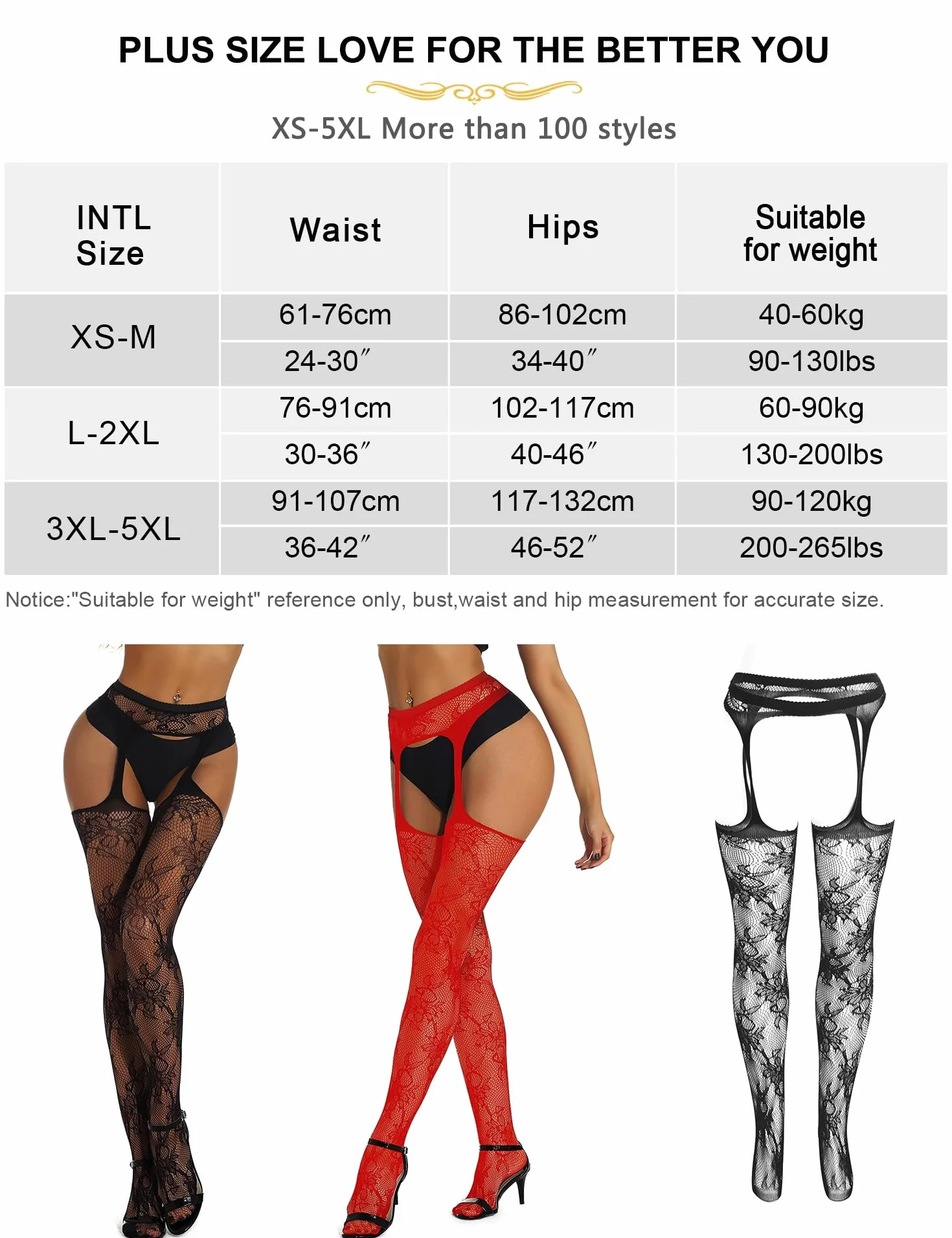 comeondear Damskie pończochy do pończoch XS-5XL, duże rozmiary, seksowne rajstopy ze wzorem, rajstopy typu fishnet Stockings Ouvert, pończochy siatkowe, podwiązki, bielizna erotyczna, pulchne kobiety