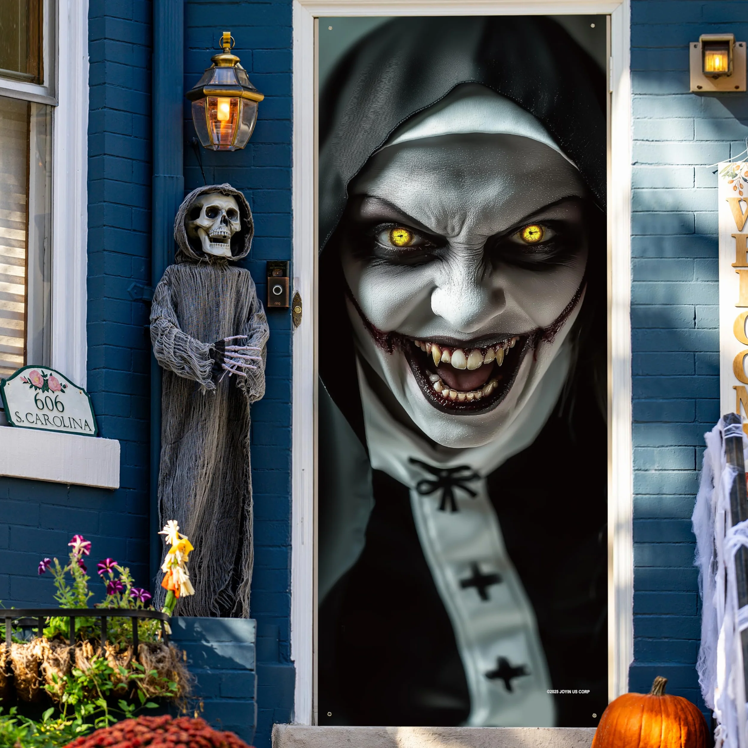 JOYIN Naklejka na drzwi zakonnicy 3D Halloween 200 x 61 cm straszny duch dekoracja tapeta