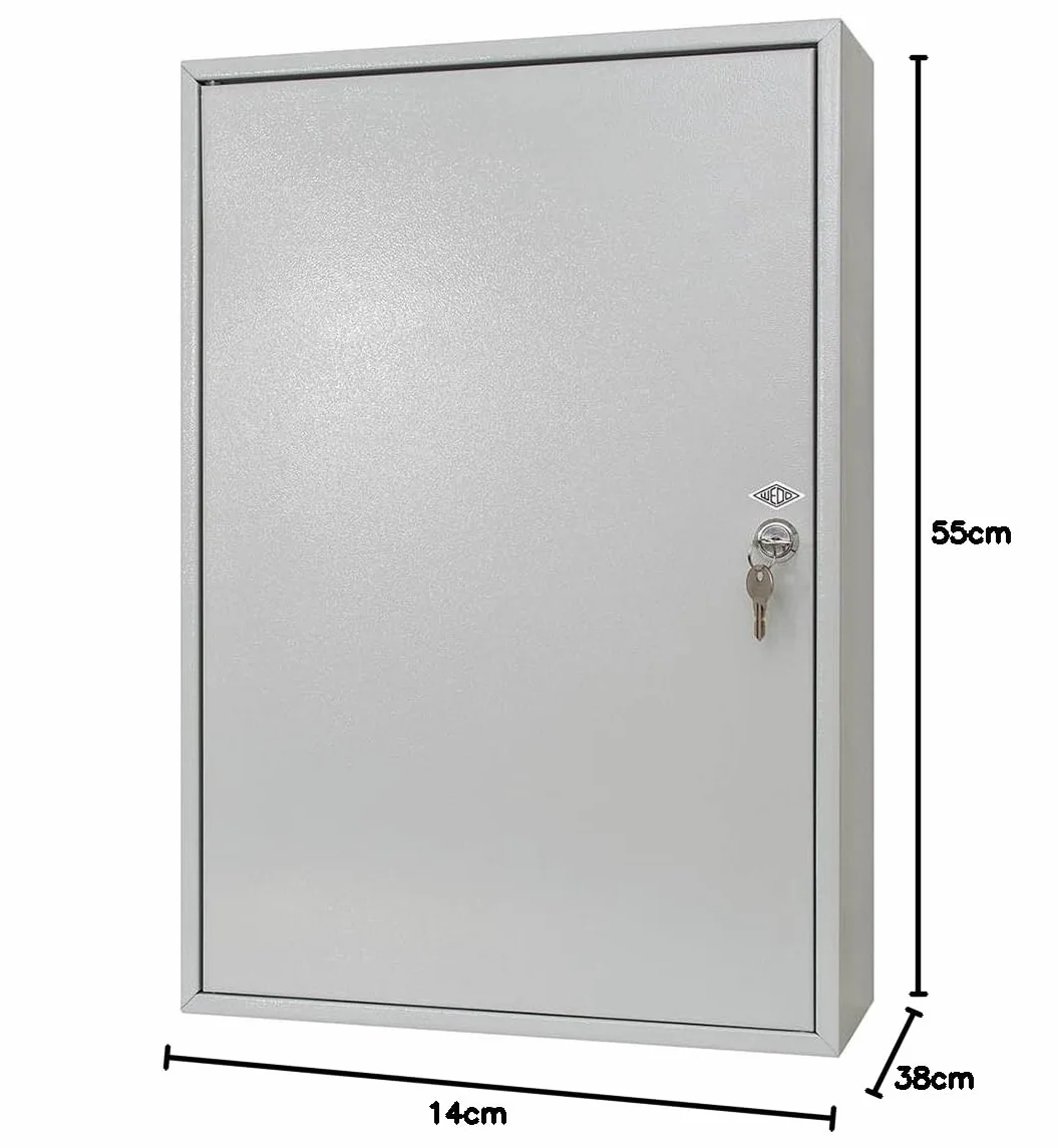 Wedo 10272037X Szafka na klucze na 200 haczyków, blacha stalowa malowana proszkowo, 38 x 14 x 55 cm, zamek bezpieczeństwa z 2 kluczami, szyna hakowa regulowana indywidualnie), jasnoszara