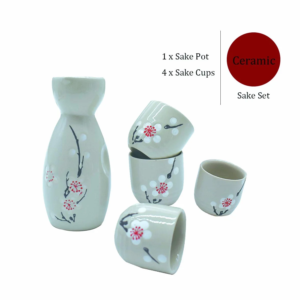 Zestaw do sake, 5-częściowy, ręcznie malowany, japoński, kwiat wiśni, kubki do sake, ciepły winogronowy rondel, tradycyjne filiżanki, kieliszki do wina, zestaw do ręcznego malowania, prezent