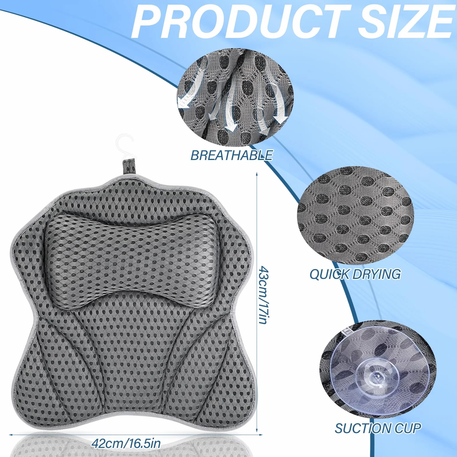Poduszka do wanny z 2 przyssawkami 4D Air-Mesh ergonomiczna