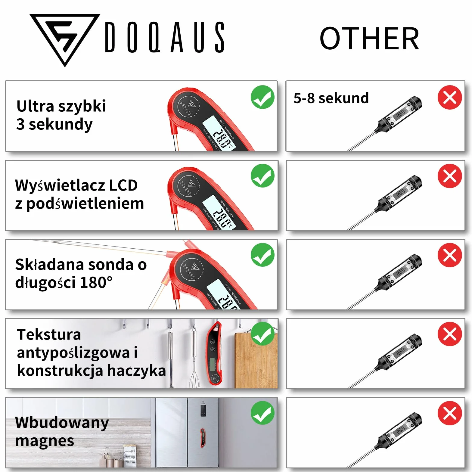 DOQAUS Termometr do grillowania czerwony